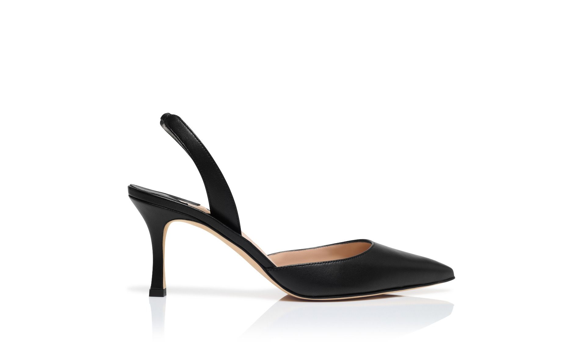 Designer Black Nappa Leather Slingback Pumps - Image Side View