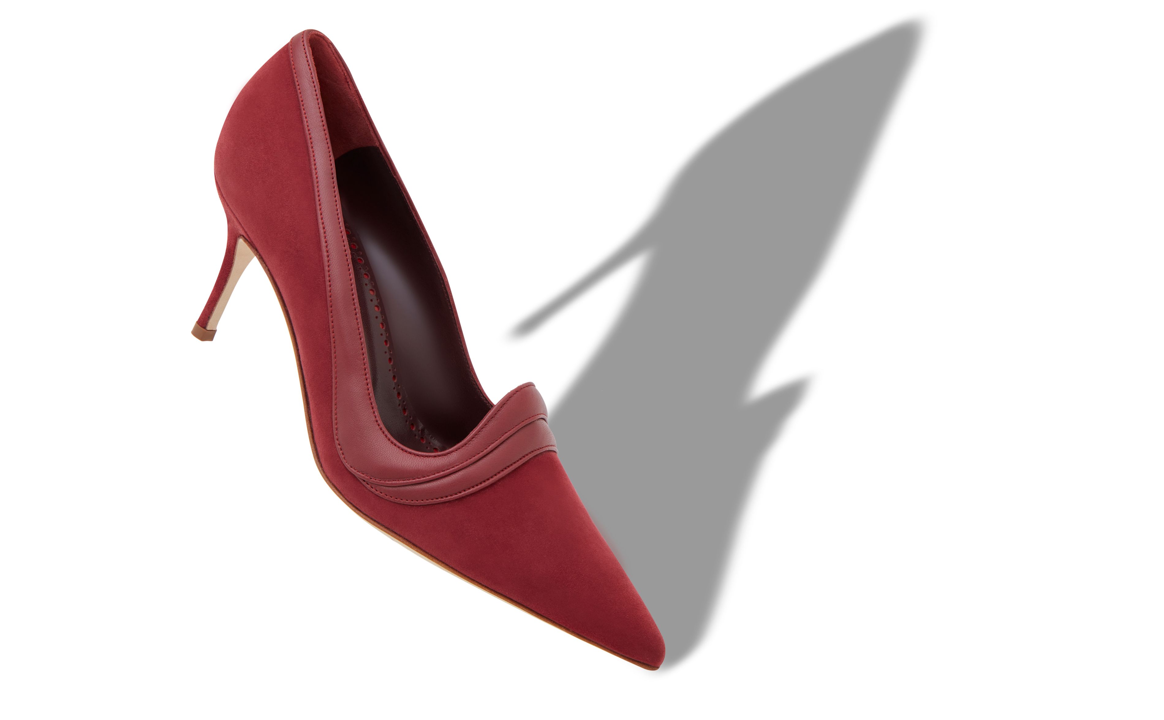 Designer Dark Red Suede Pointed Toe Pumps  - Image small_image