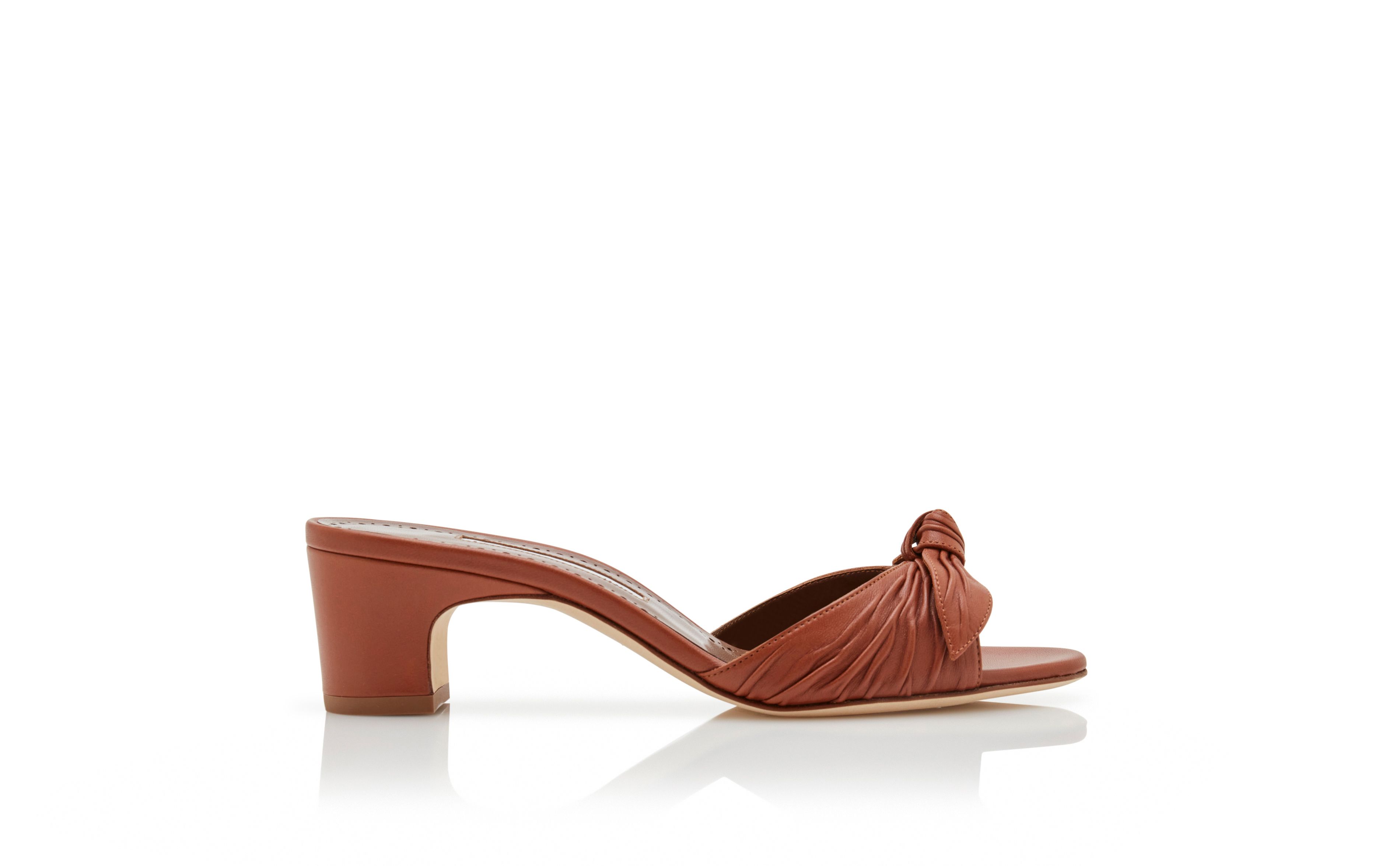 Designer Dark Brown Nappa Leather Bow Detail Mules - Image Side View