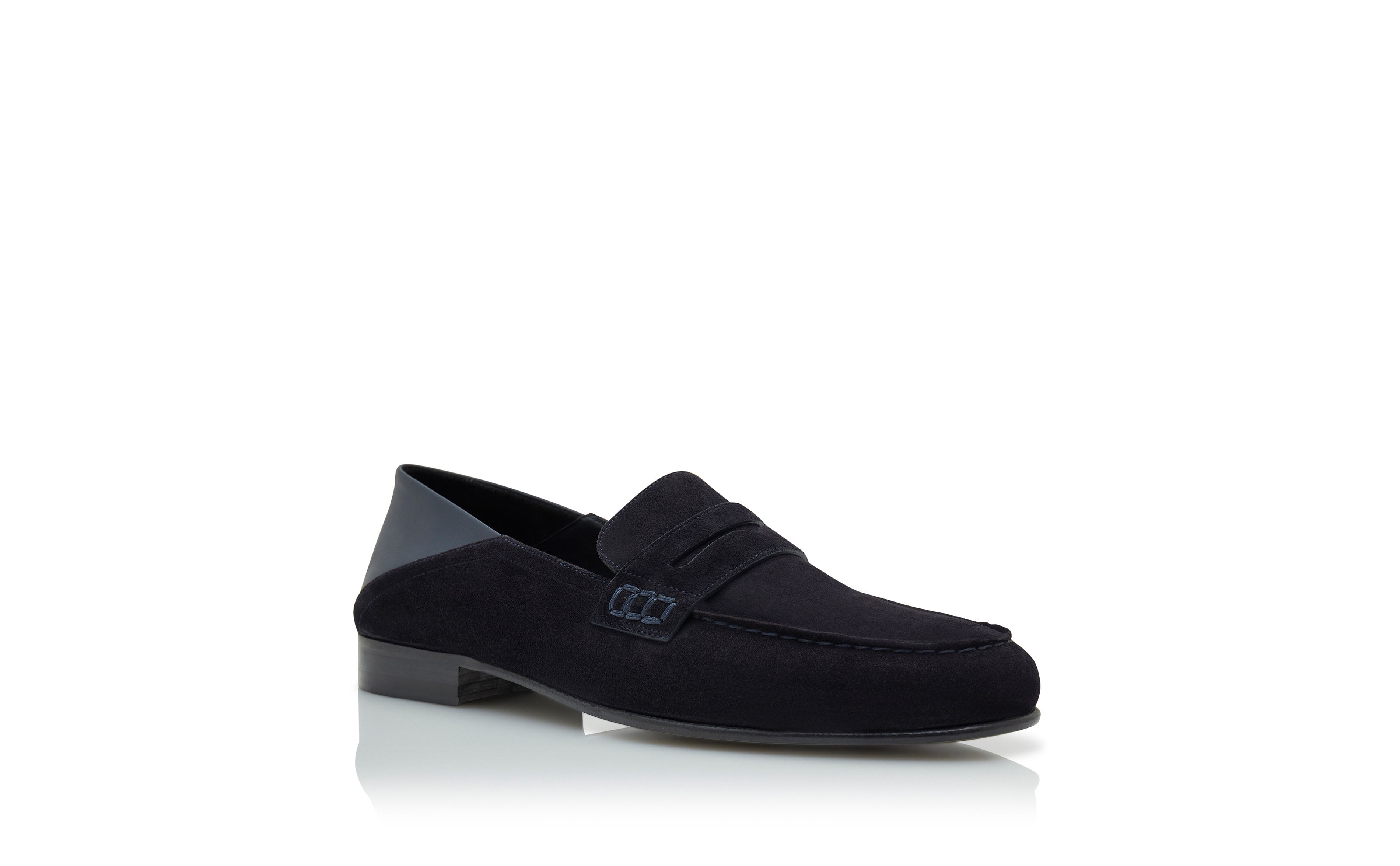 Designer Navy Blue Suede Penny Loafers  - Image Upsell