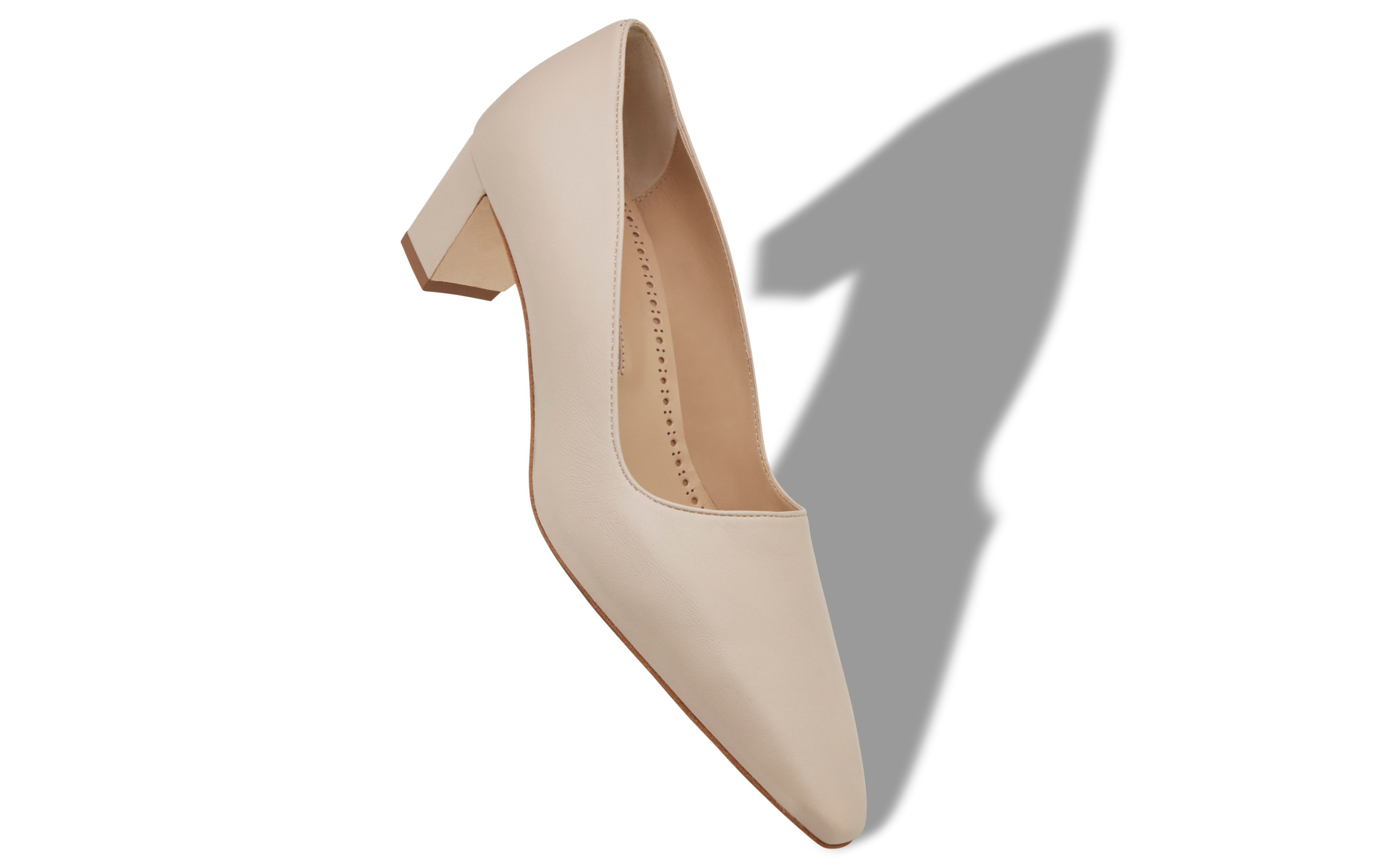 Designer Light Beige Nappa Leather Pointed Toe Pumps - Image small_image