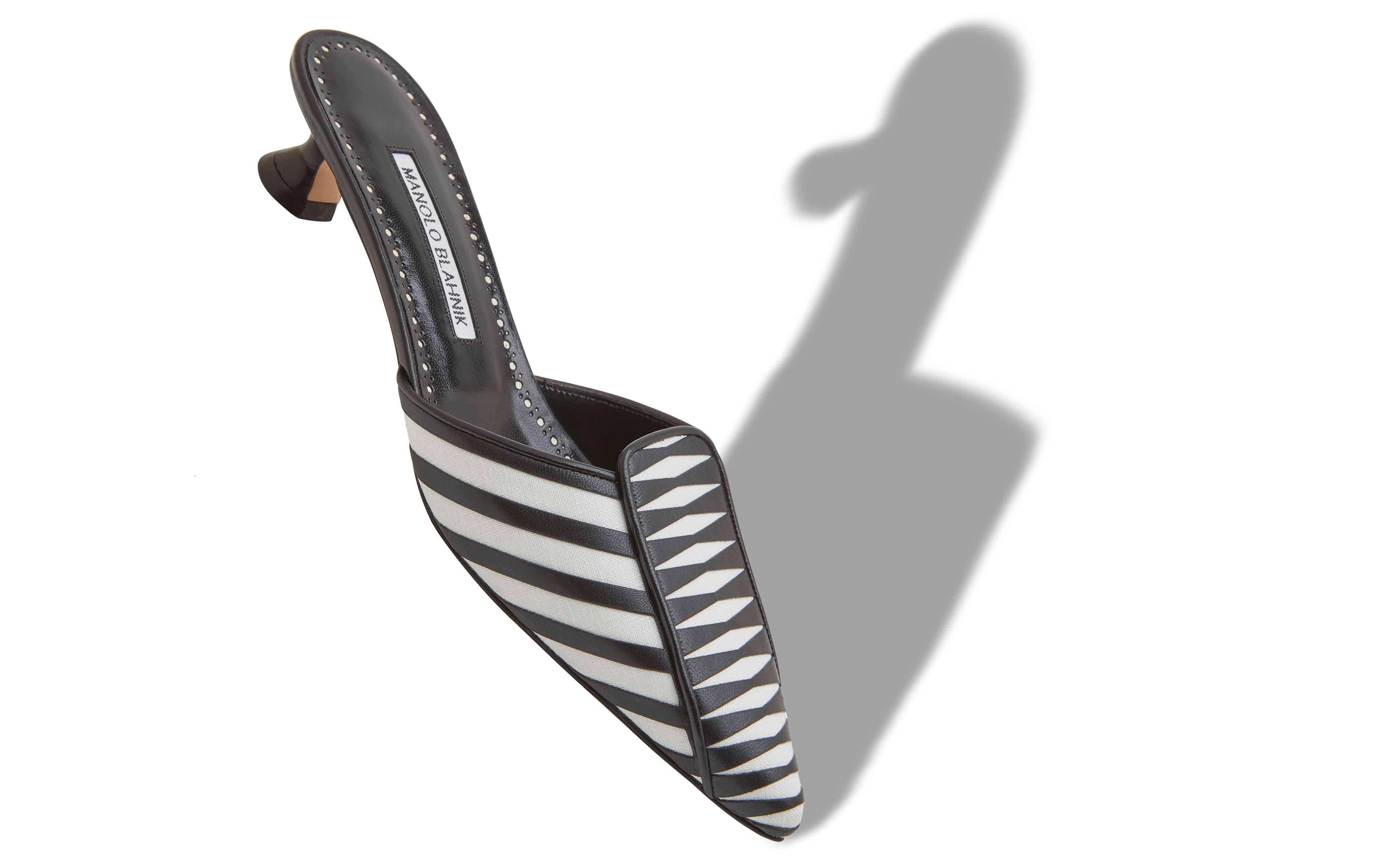 Designer Cream and Black Linen Striped Mules - Image small_image