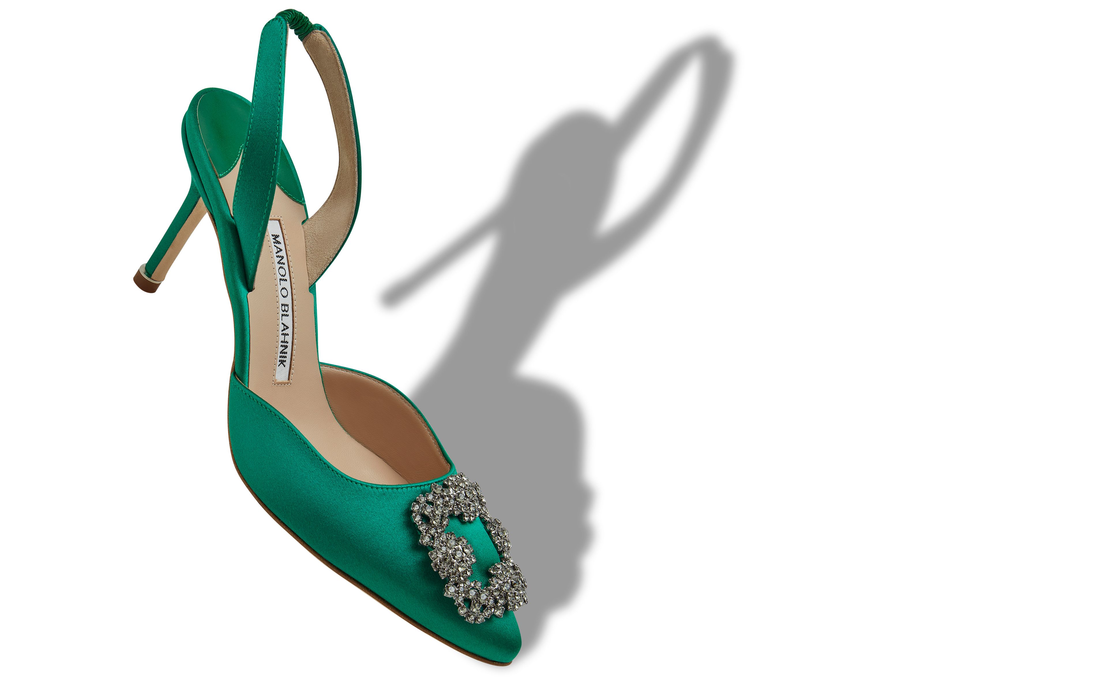 Designer Green Satin Jewel Buckle Slingback Pumps - Image small_image