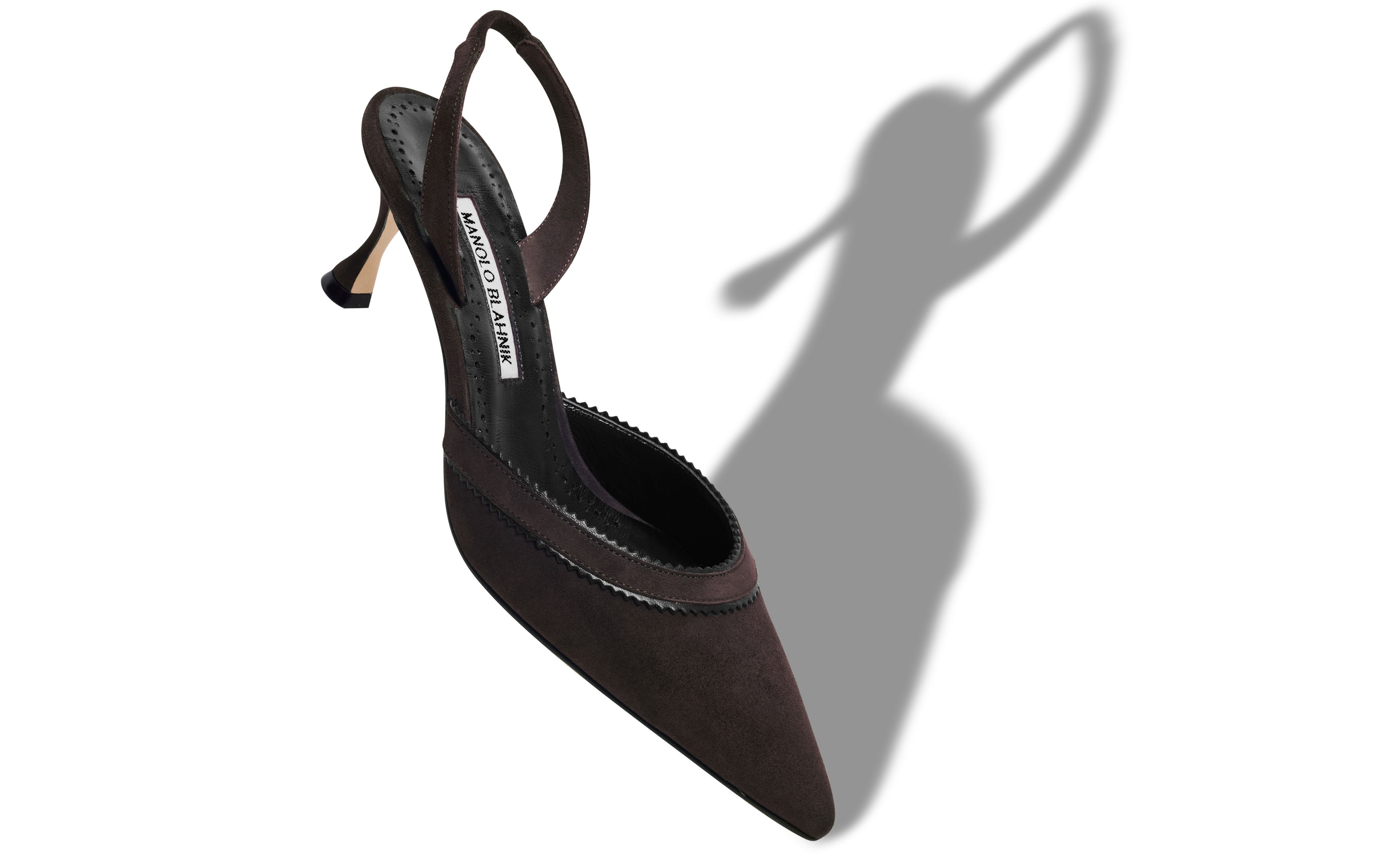 Designer Brown Suede Pinking Detail Slingback Pumps - Image small_image