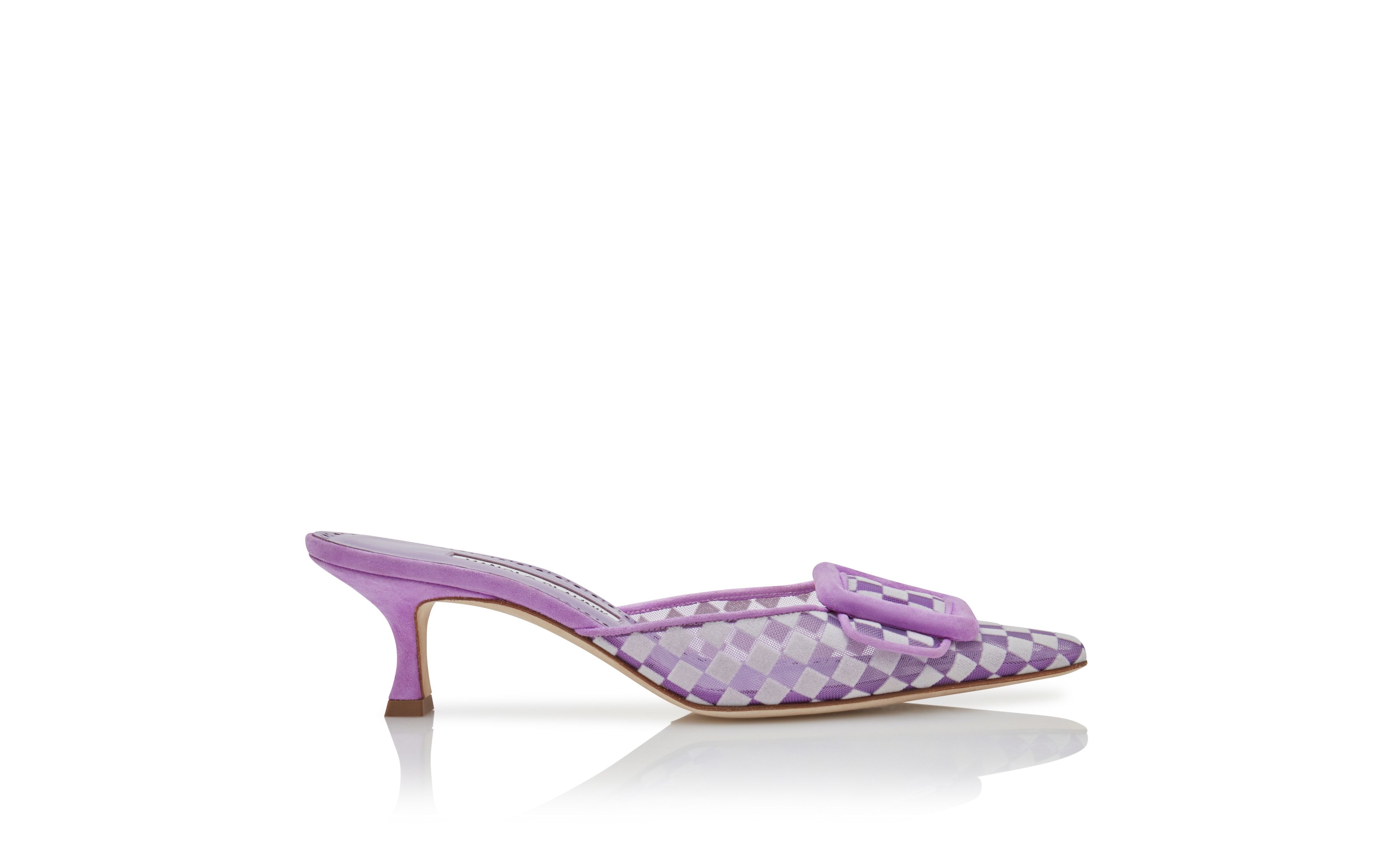 Designer Purple Mesh Checkered Mules  - Image Side View