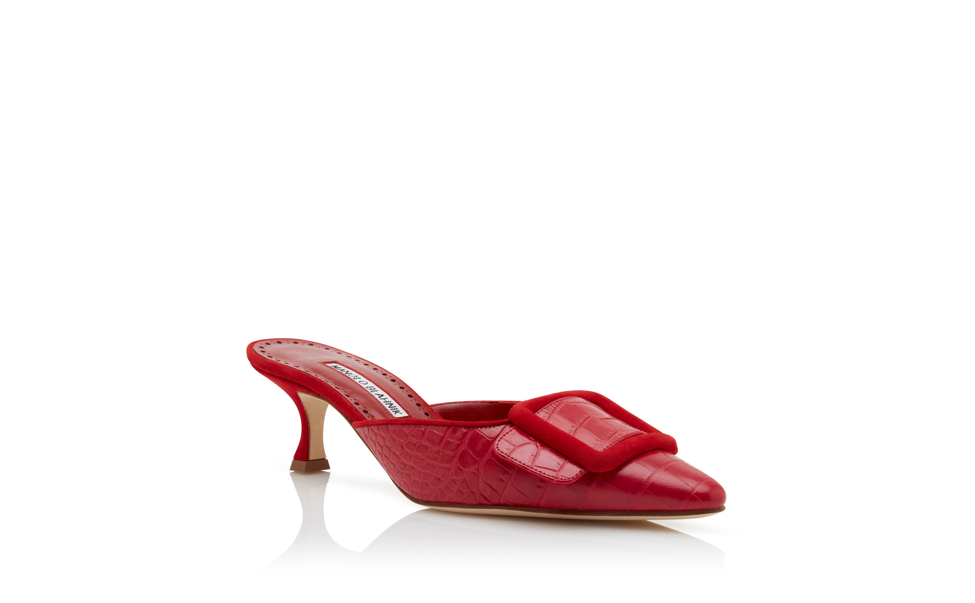 Designer Red Calf Leather Buckle Detail Mules - Image Upsell