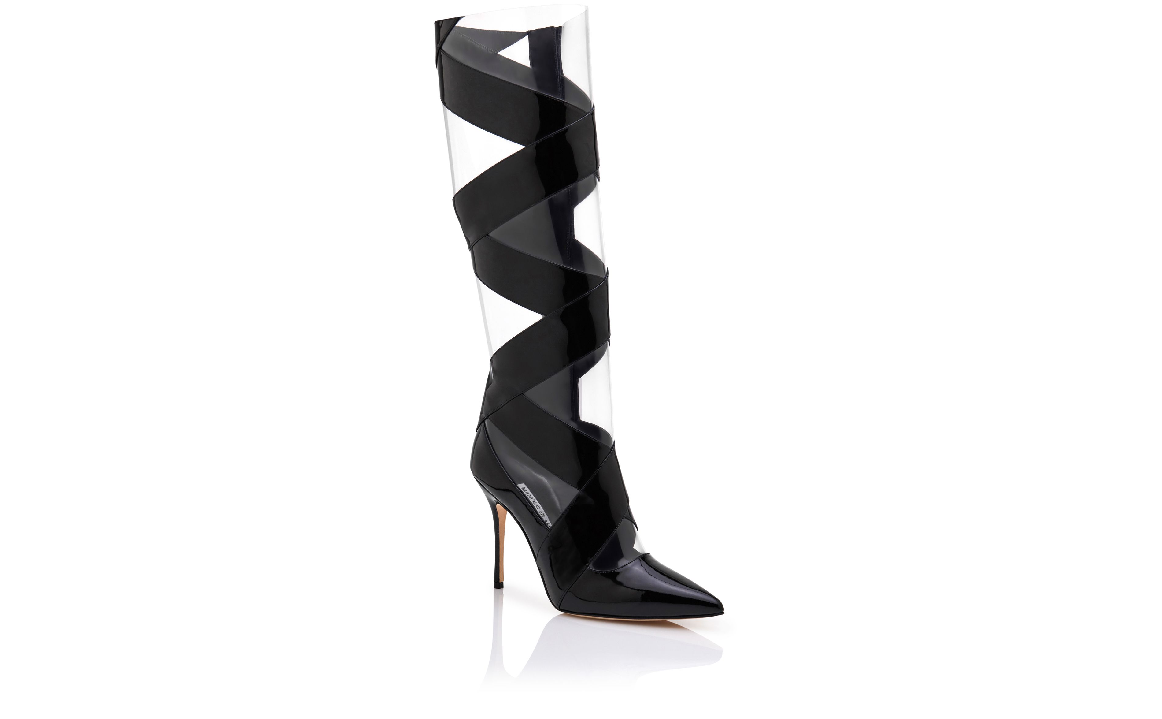 Designer Black Patent Leather Cut Out Boots - Image Upsell