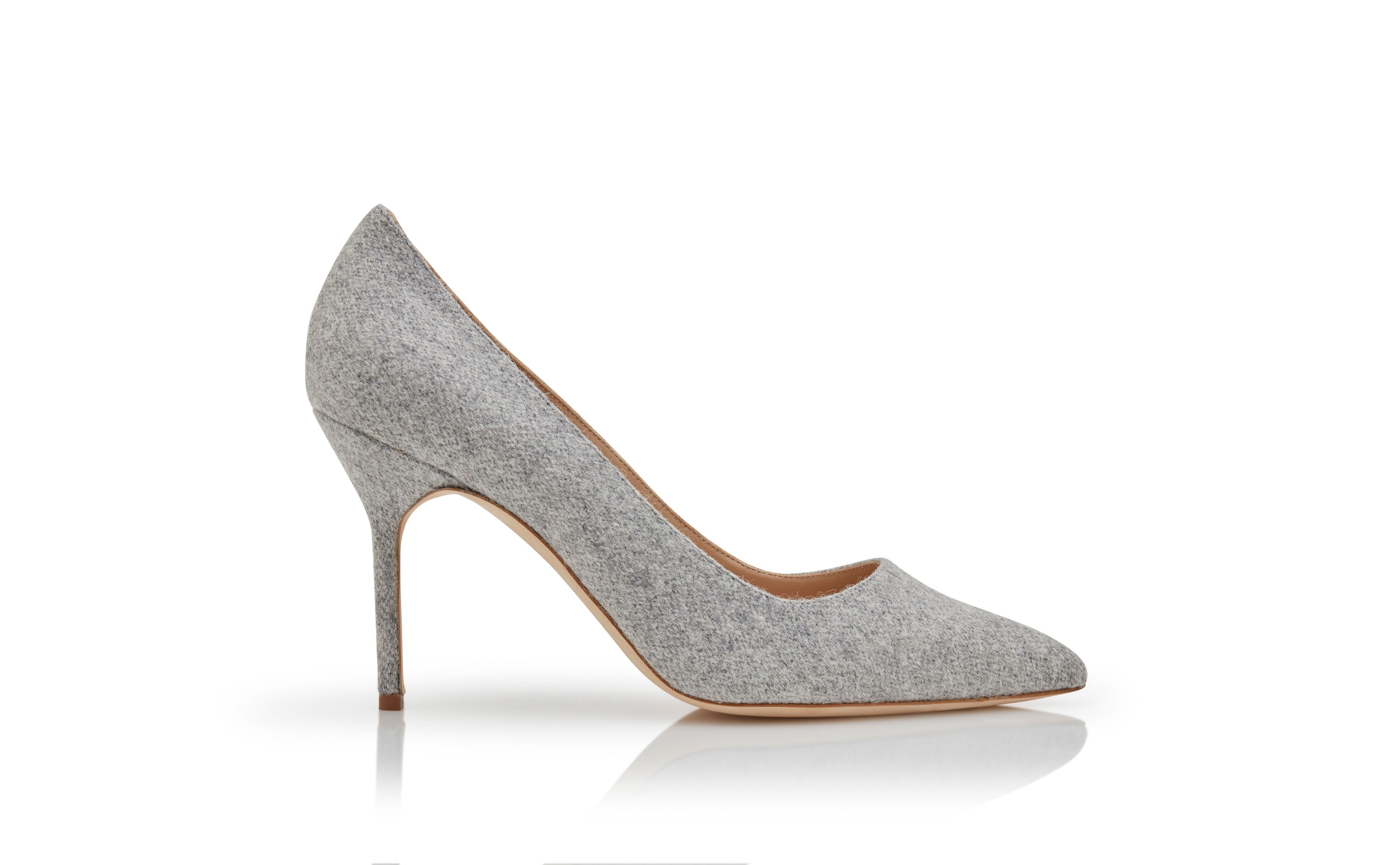 Designer Grey Wool Pointed Toe Pumps - Image Side View