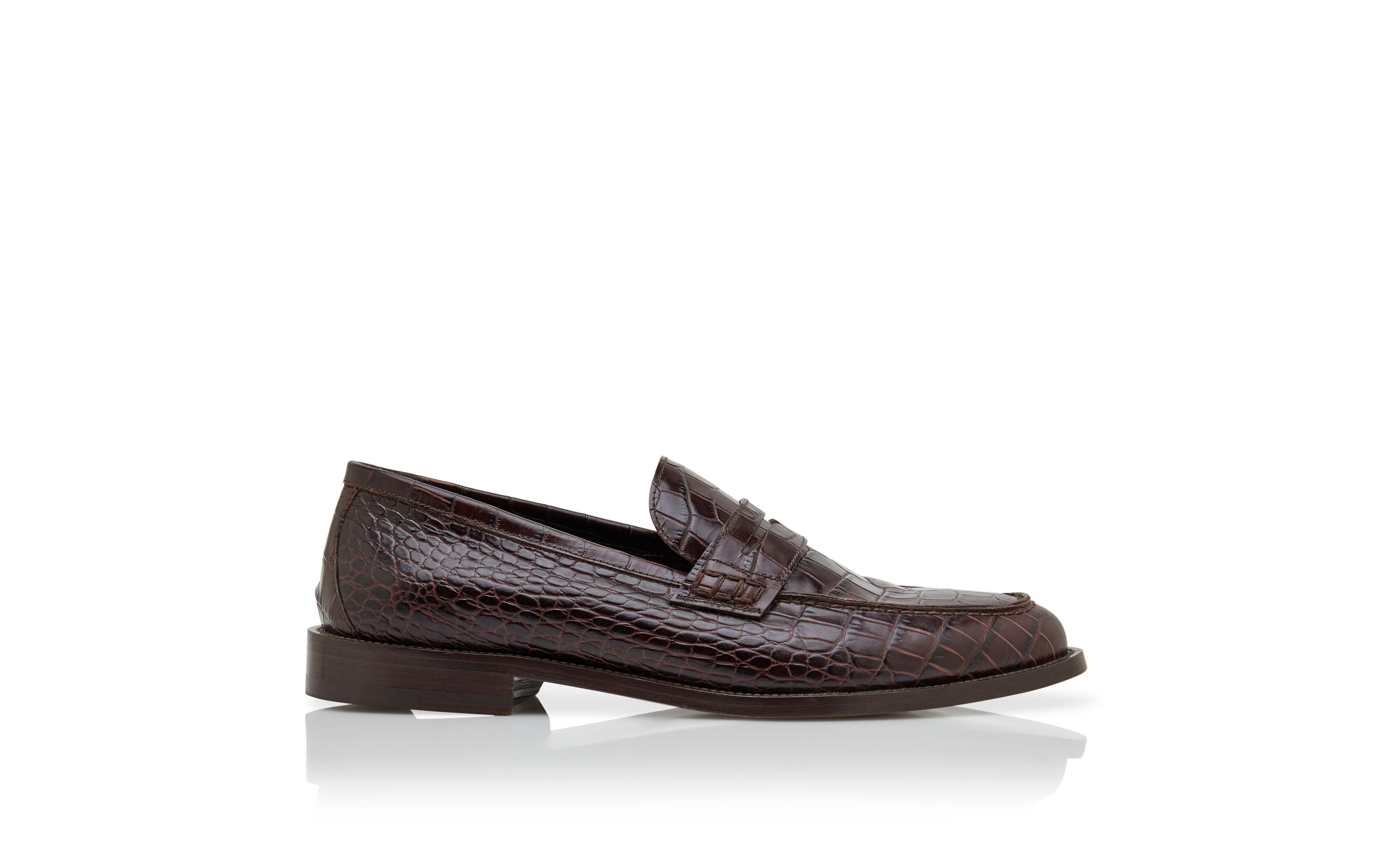 Designer Dark Brown Calf Leather Penny Loafers  - Image Side View