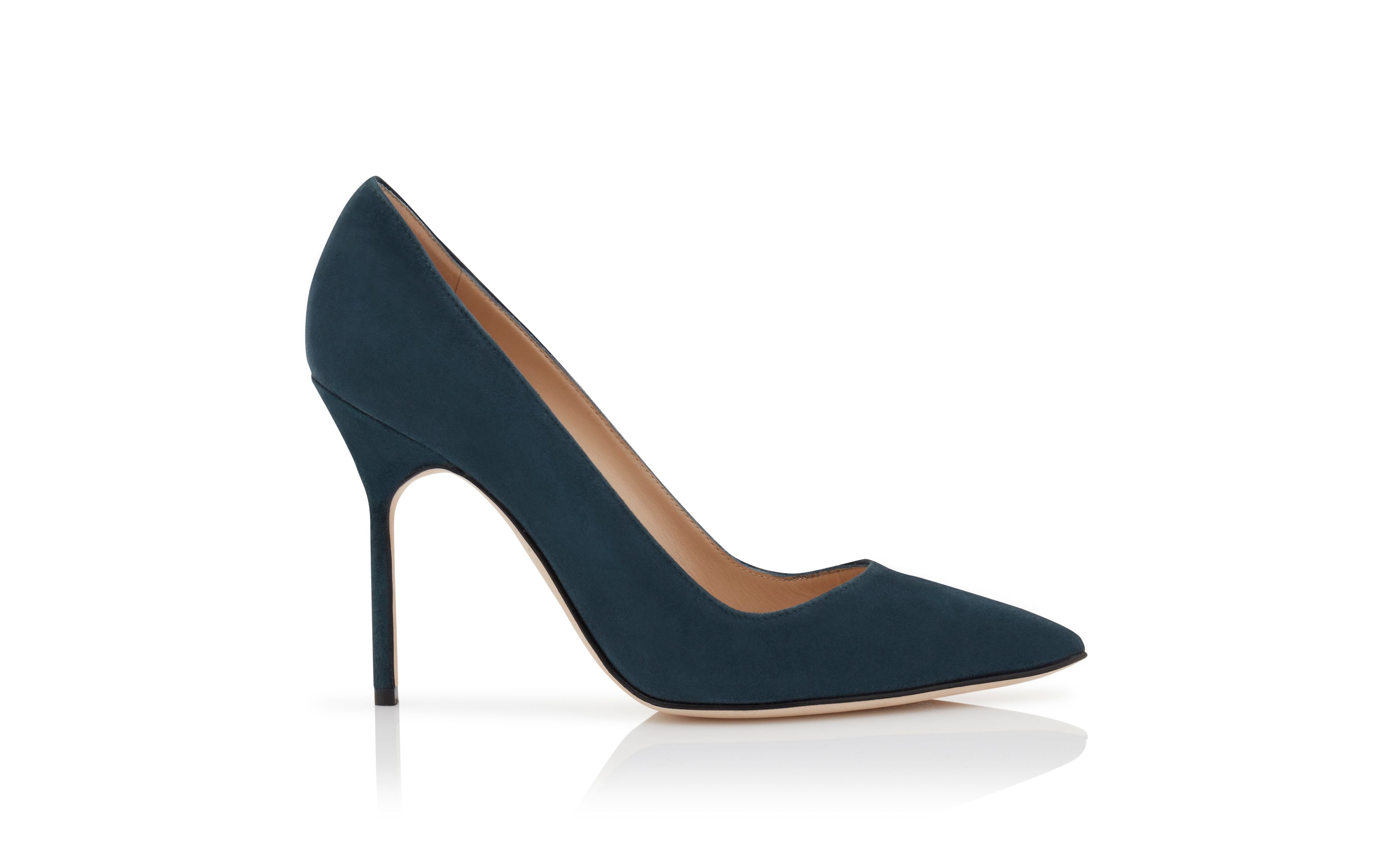 Designer Dark Blue Suede Pointed Toe Pumps - Image Side View