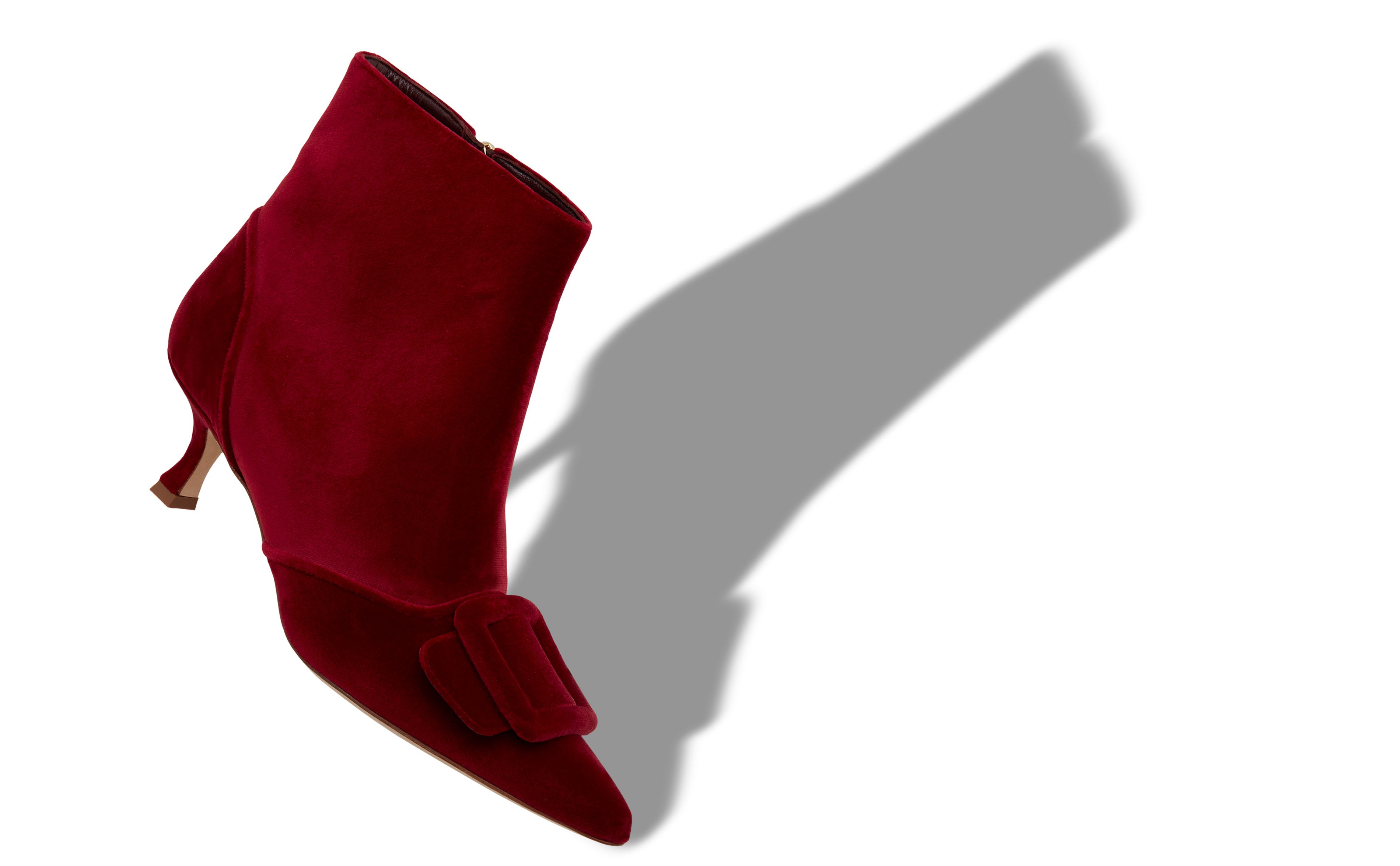 Designer Red Velvet Buckle Detail Ankle Boots - Image small_image