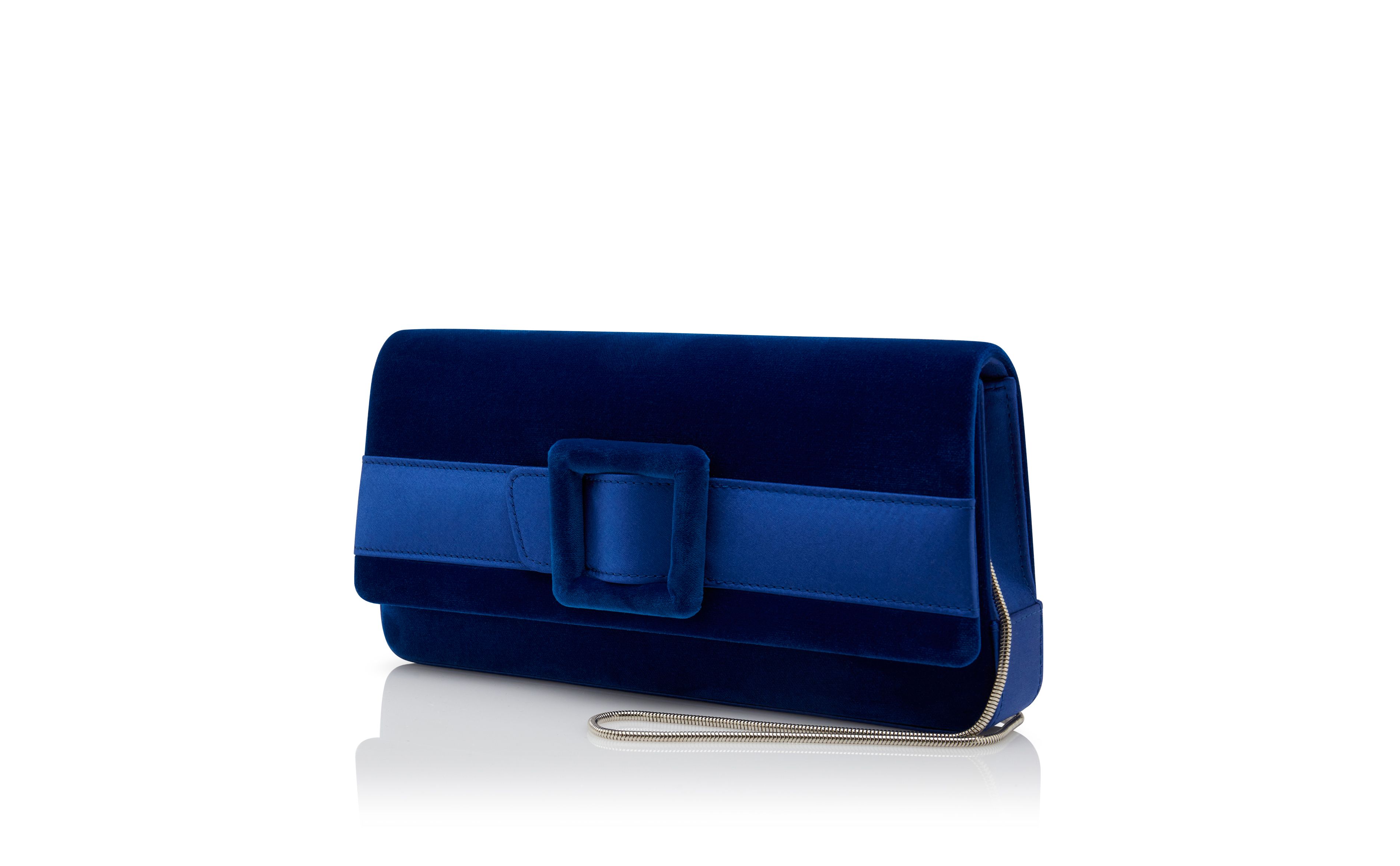 Designer Blue Velvet Buckle Clutch - Image 