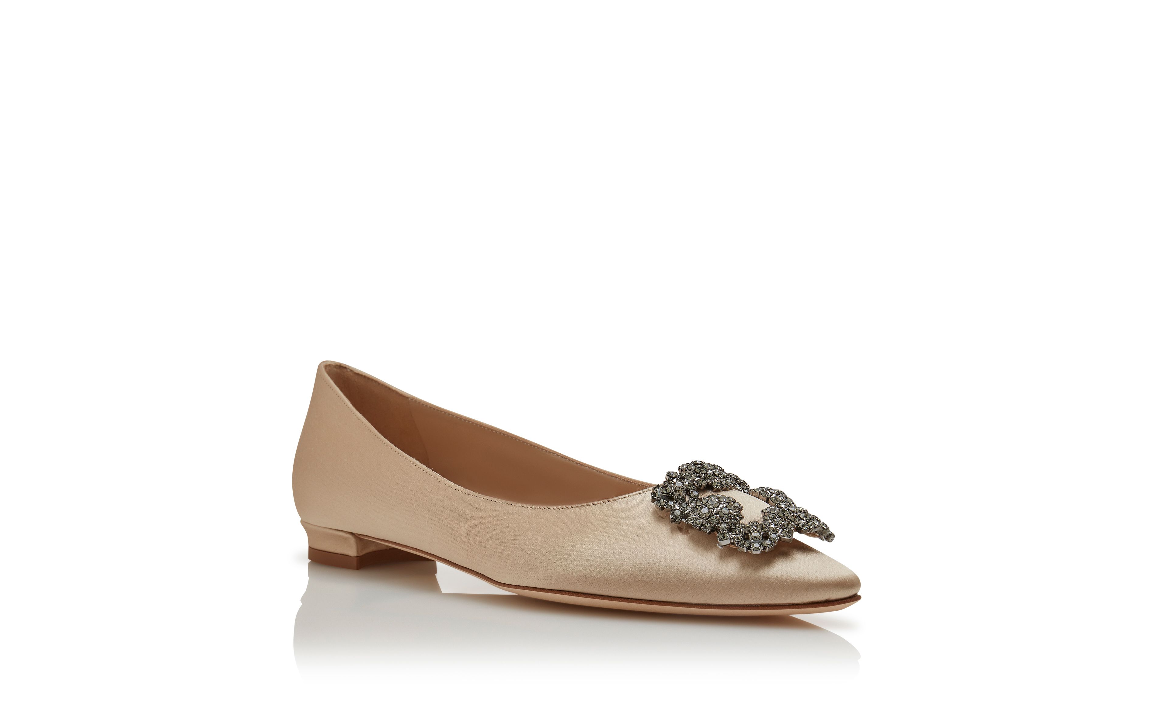 Designer Champagne Satin Jewel Buckle Flat Pumps - Image Upsell