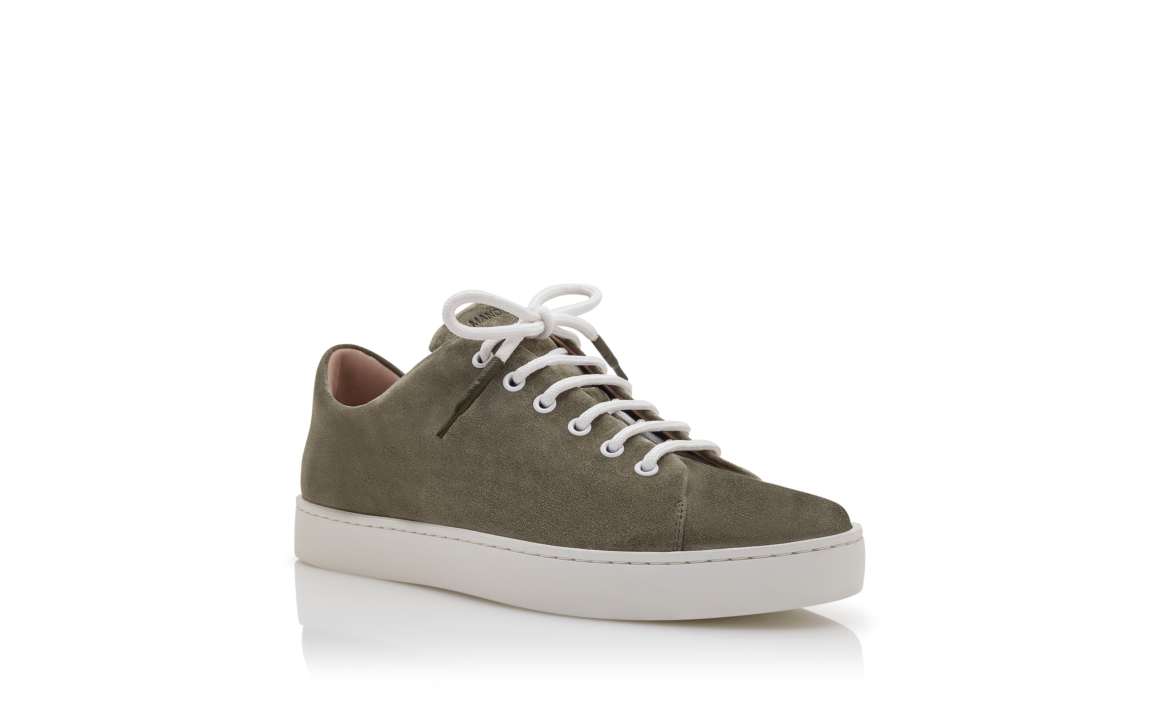 Designer Khaki Suede Lace-Up Sneakers - Image Upsell