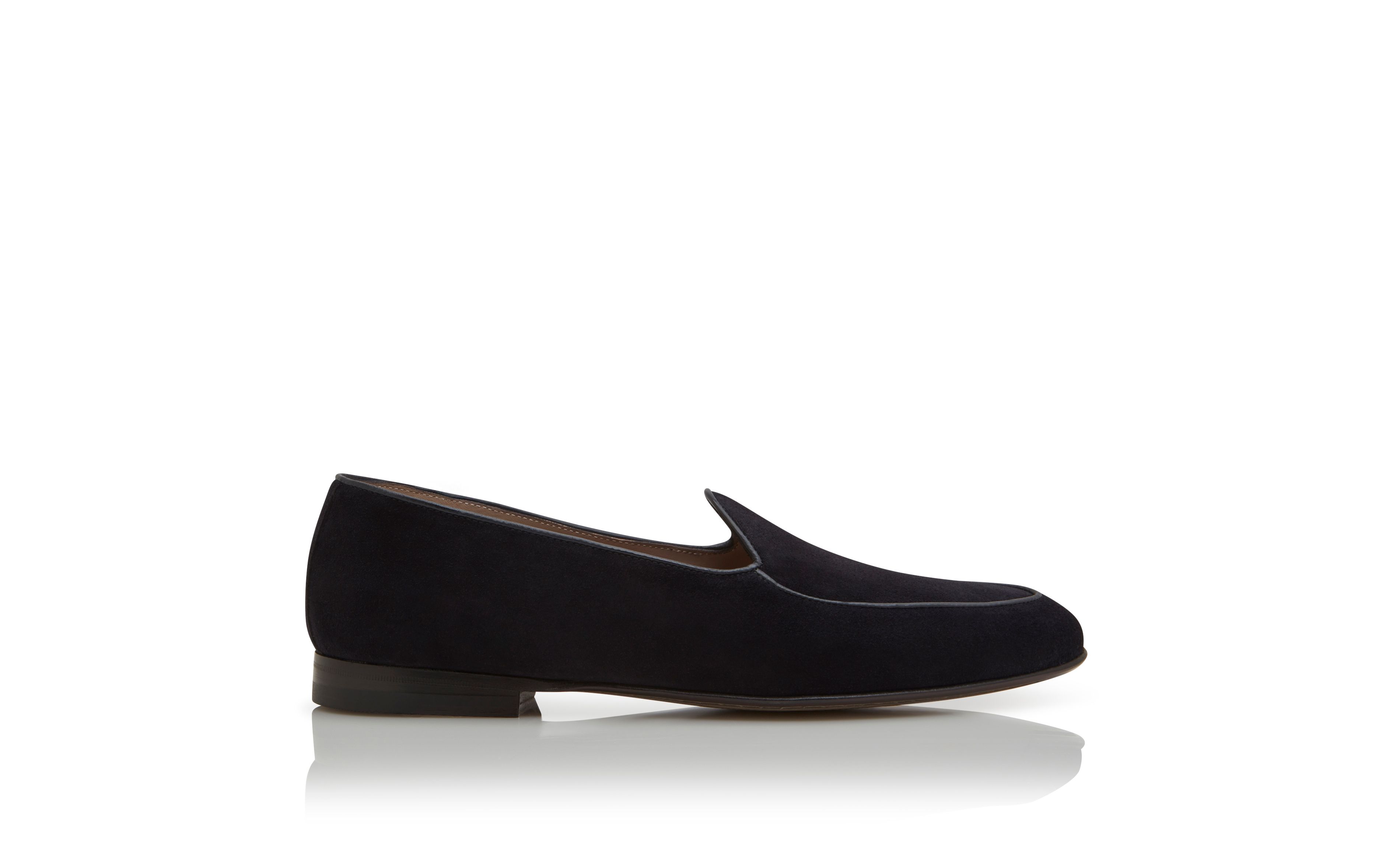 Designer Navy Blue Suede Loafers  - Image Side View