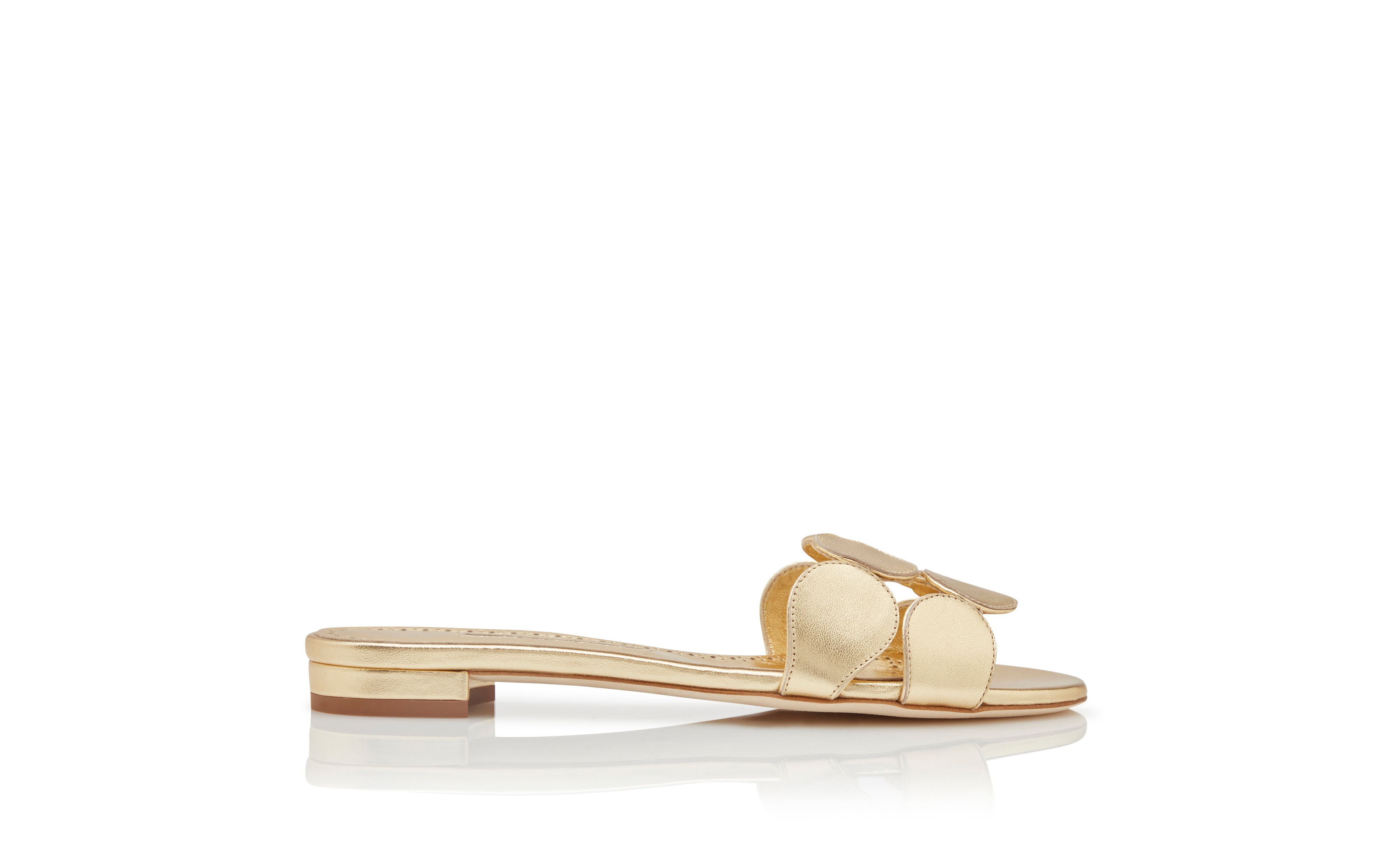 Designer Gold Nappa Leather Flat Sandals - Image Side View