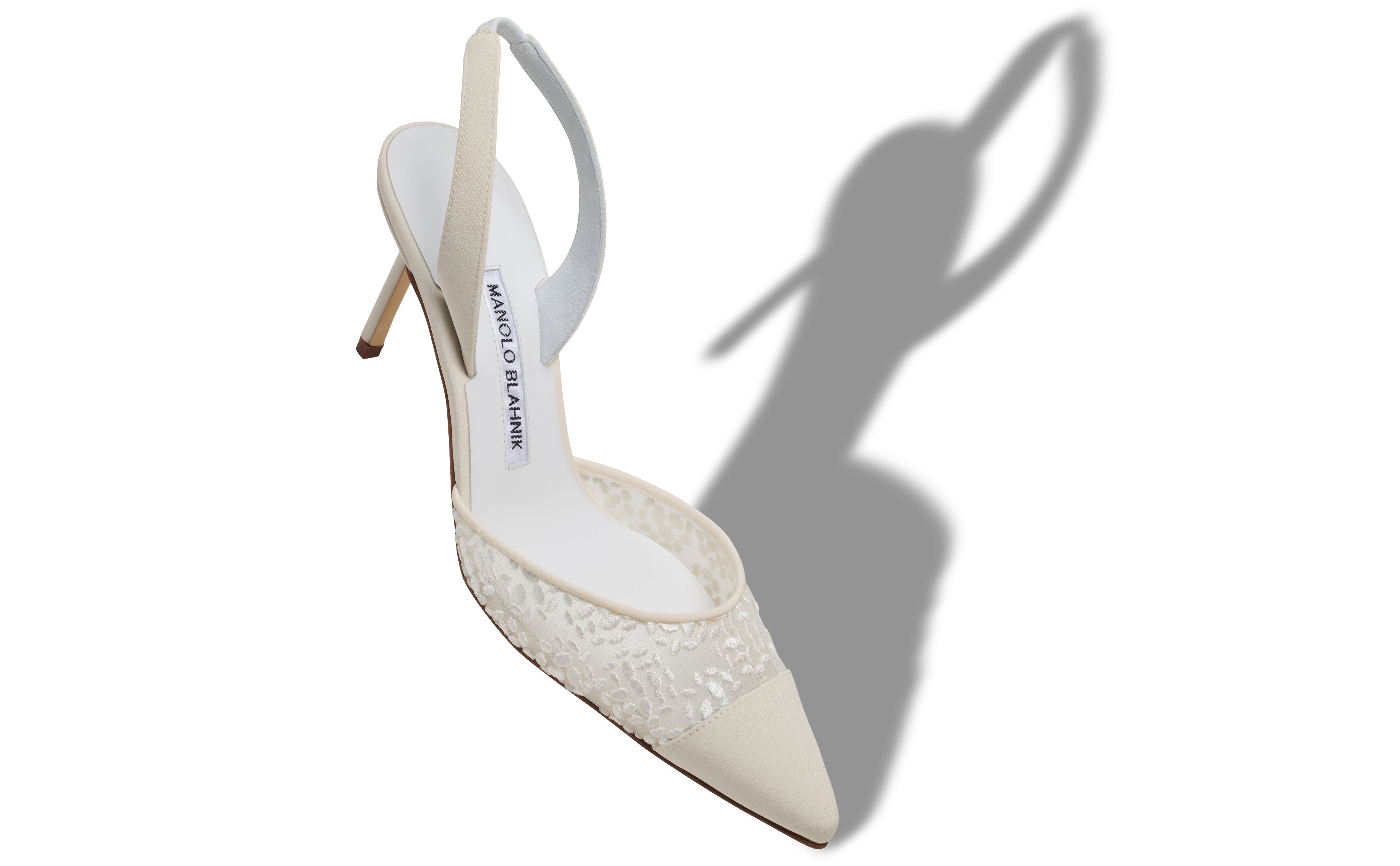 Designer White Lace Slingback Pumps - Image small_image