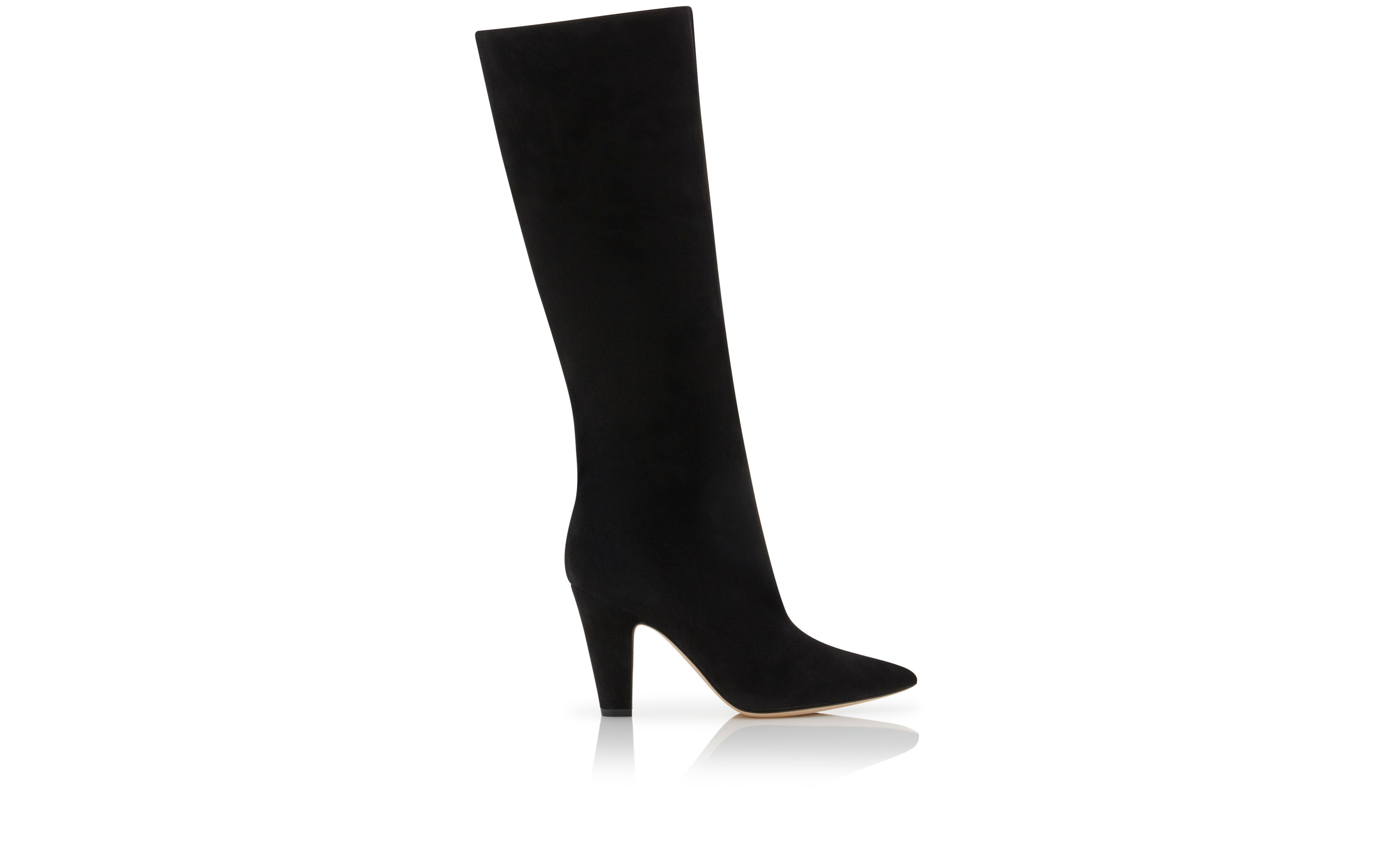 Designer Black Suede Knee High Boots - Image Side View