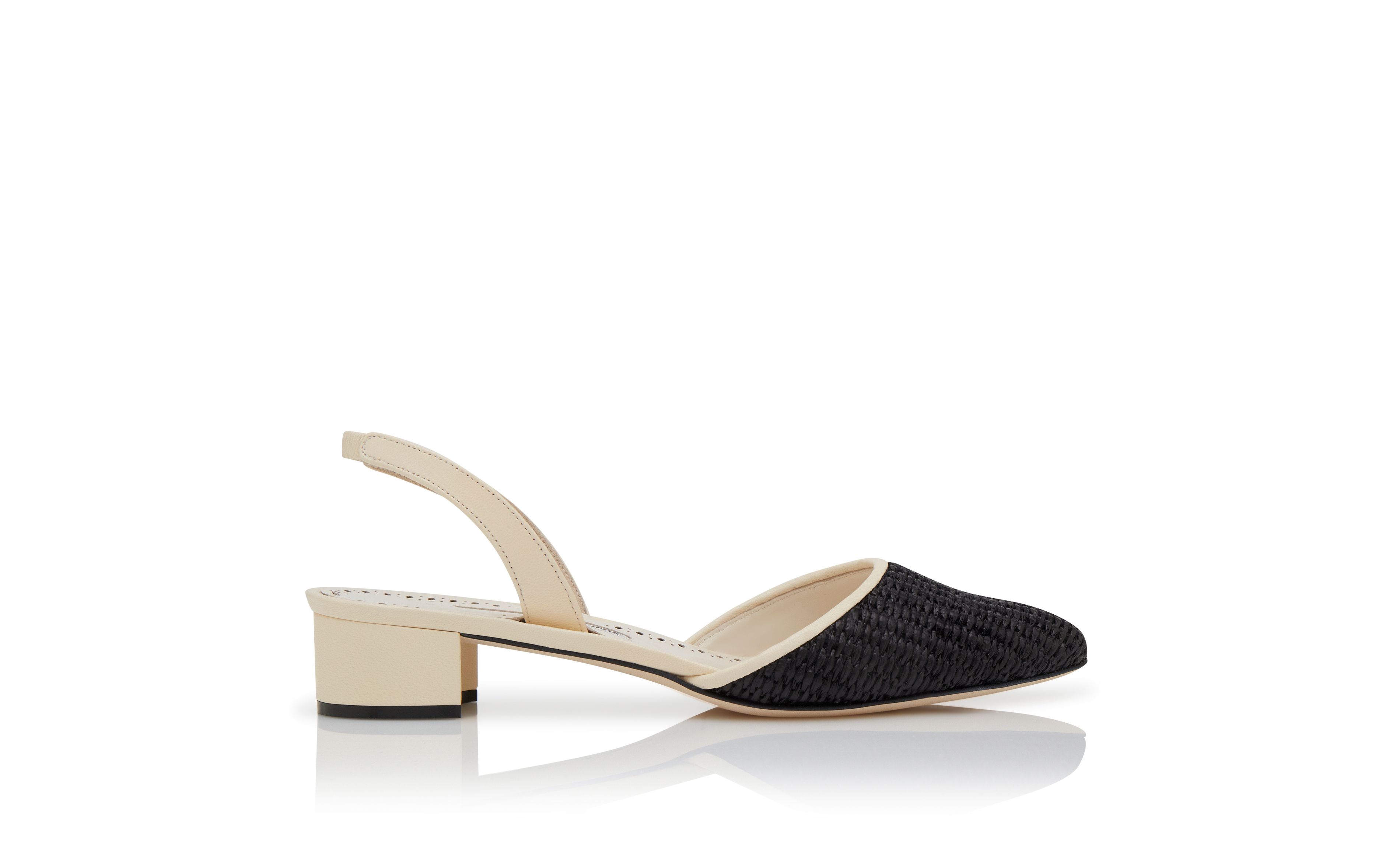 Designer Cream and Black Raffia Slingback Pumps - Image Side View