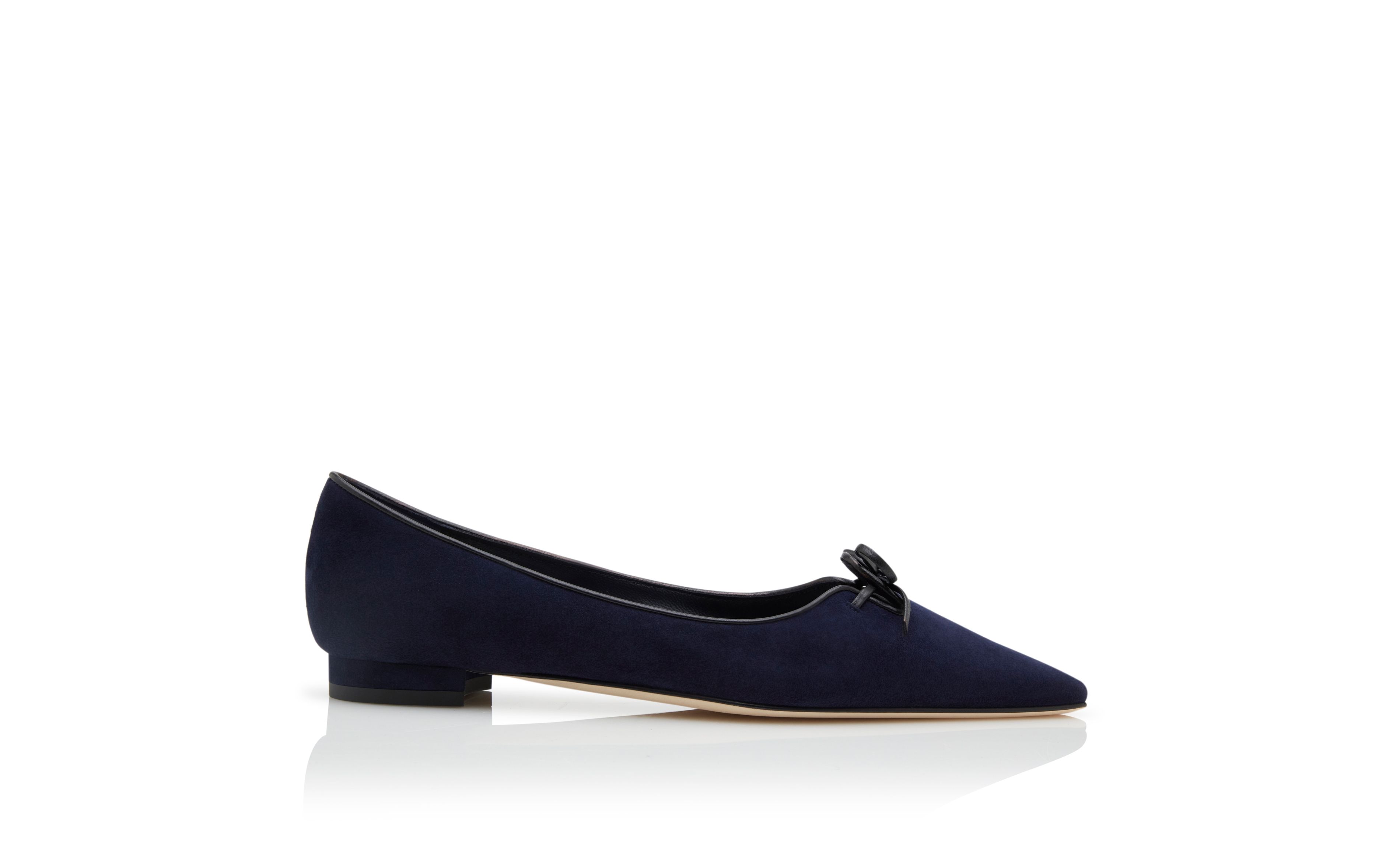 Designer Navy Blue Suede Ballerina Flats  - Image Side View