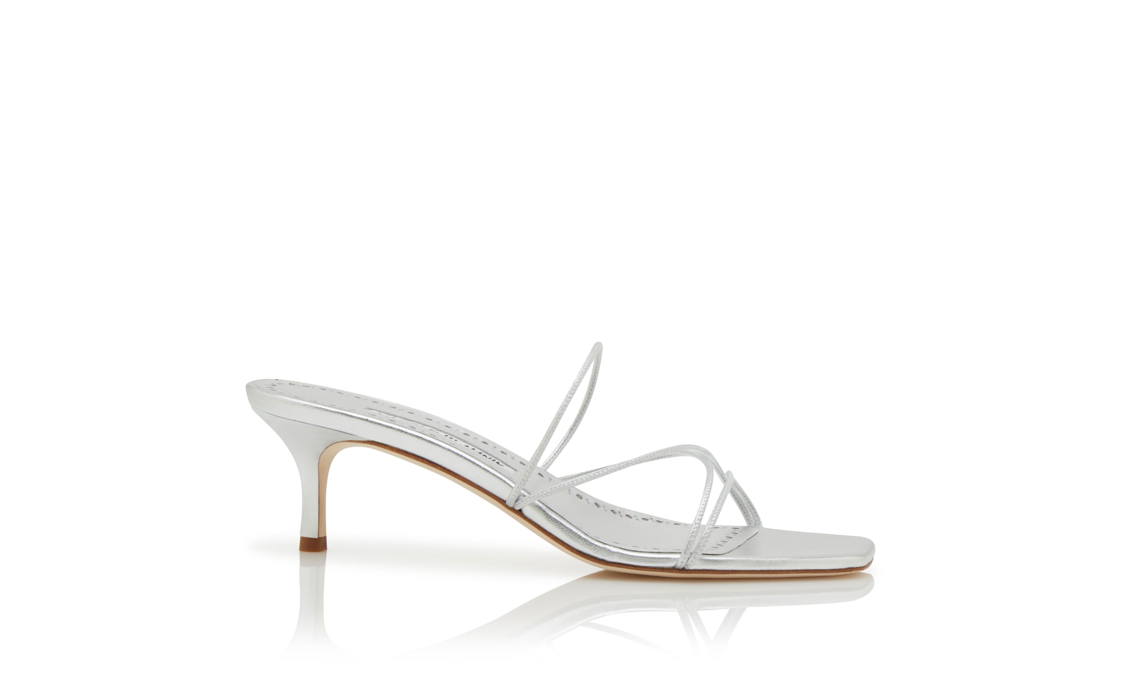 Designer Silver Nappa Leather Open Toe Mules - Image Side View