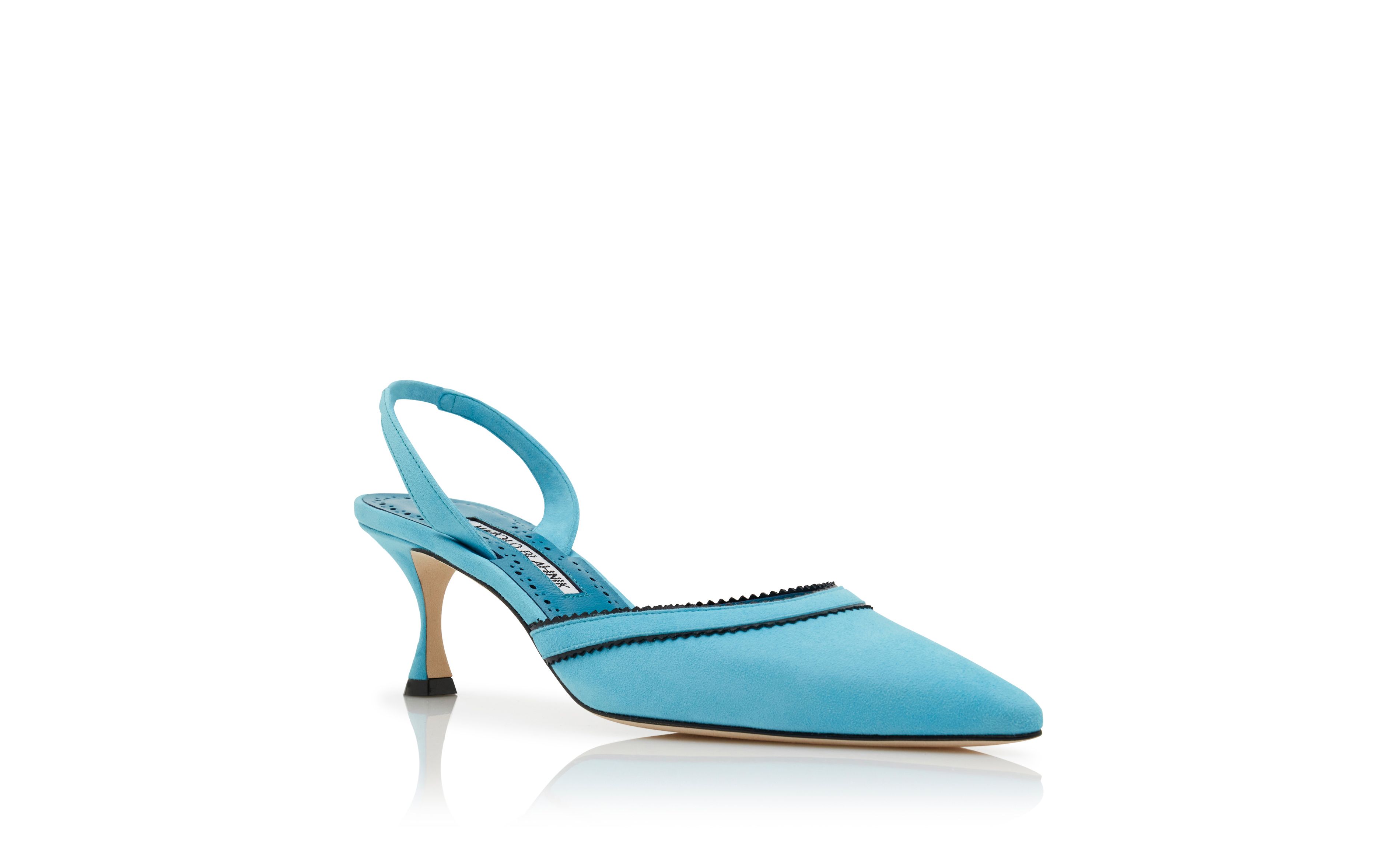 Designer Blue Suede Pinking Detail Slingback Pumps - Image Upsell