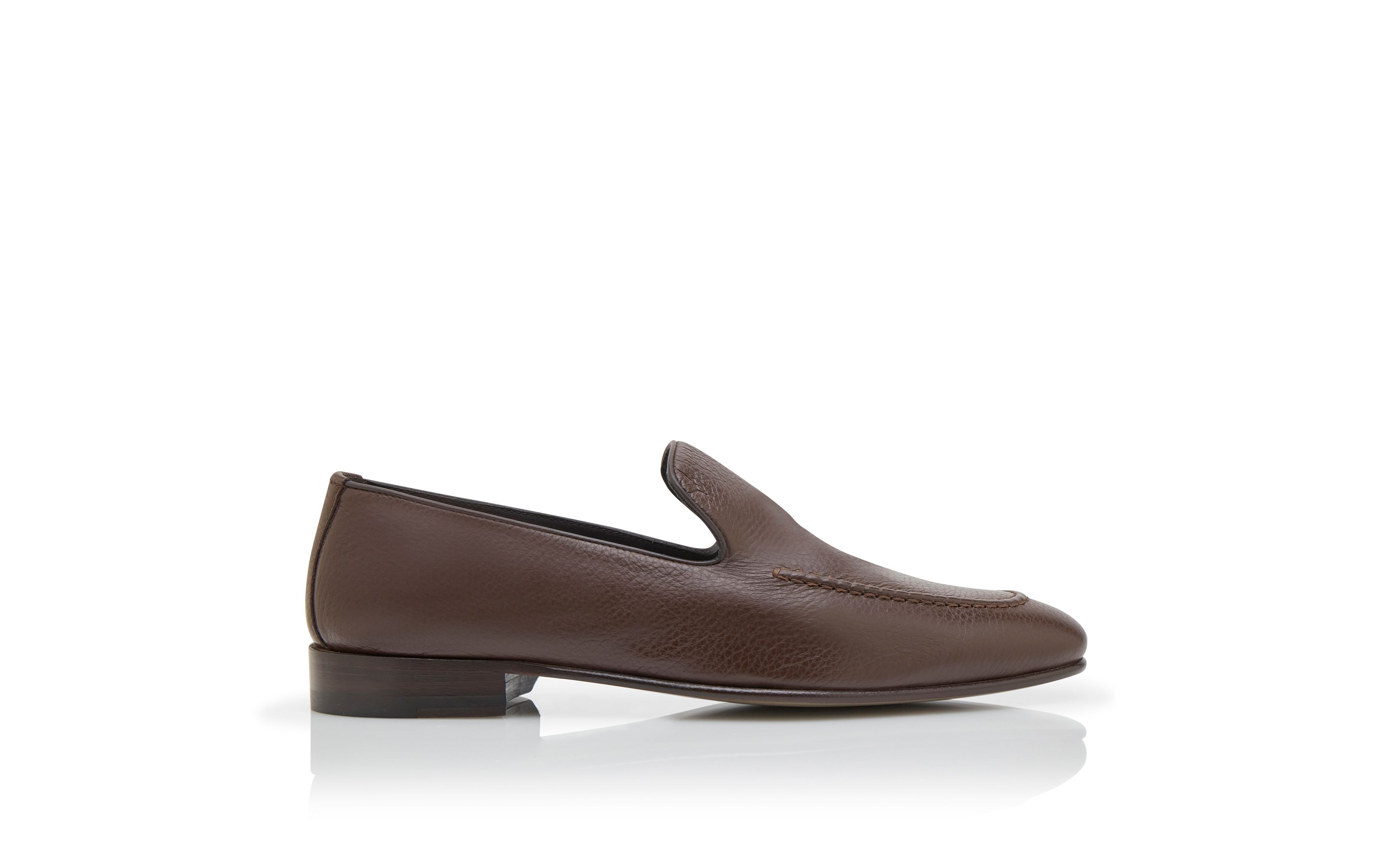 Designer Brown Calf Leather Loafers  - Image Side View