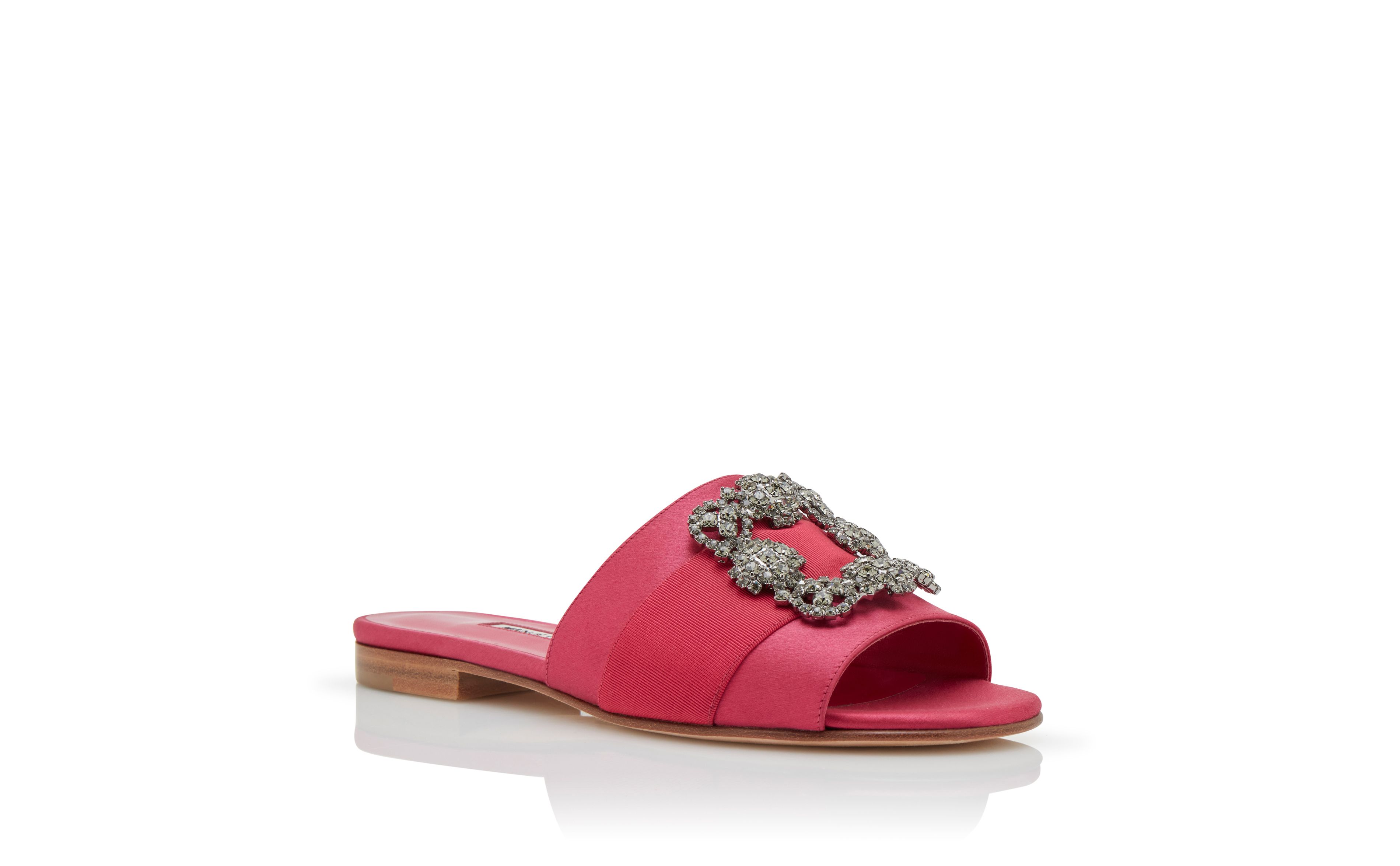 Designer Pink Satin Jewel Buckled Flat Sandals
 - Image Upsell