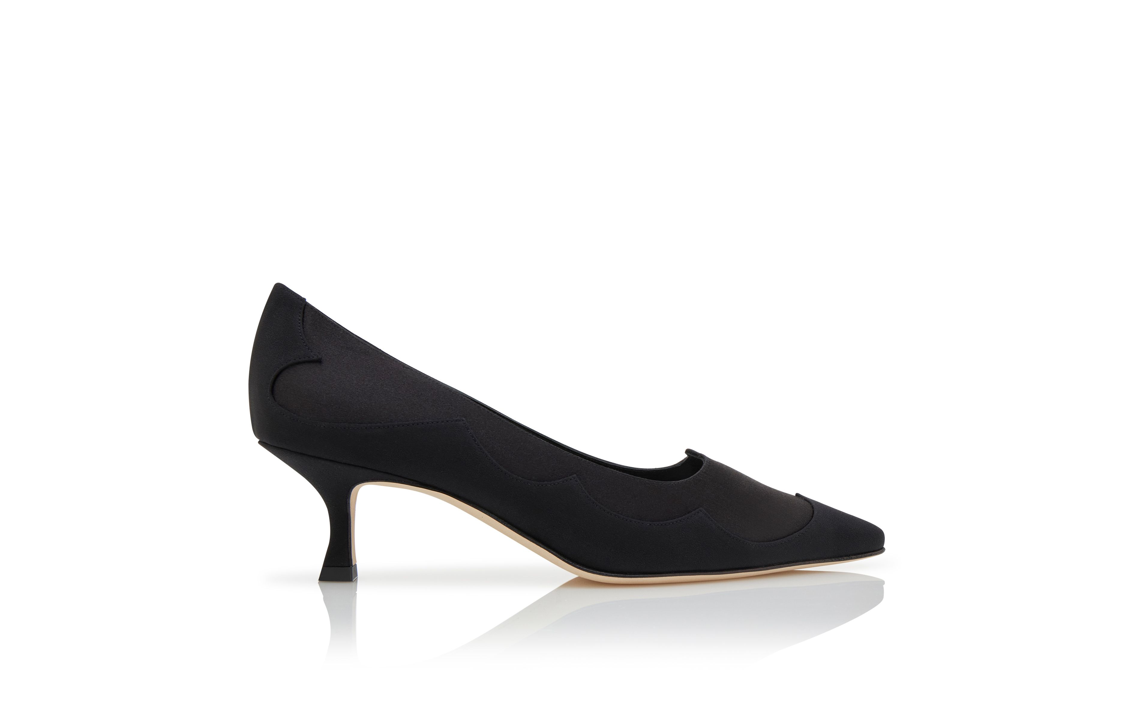 Designer Black Crepe De Chine Scalloped Pumps - Image Side View