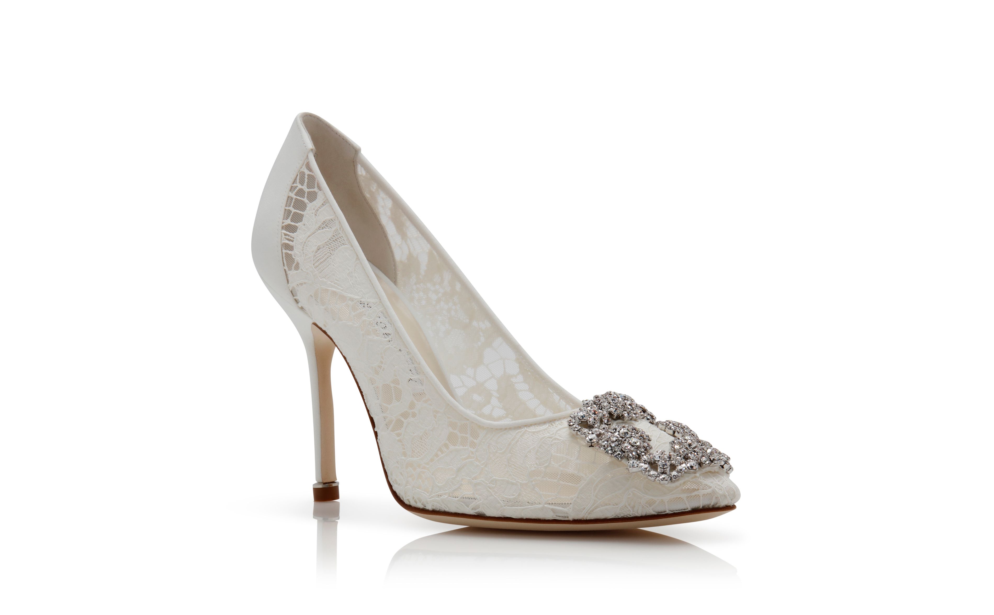 Designer Cream Lace Jewel Buckle Pumps - Image Upsell