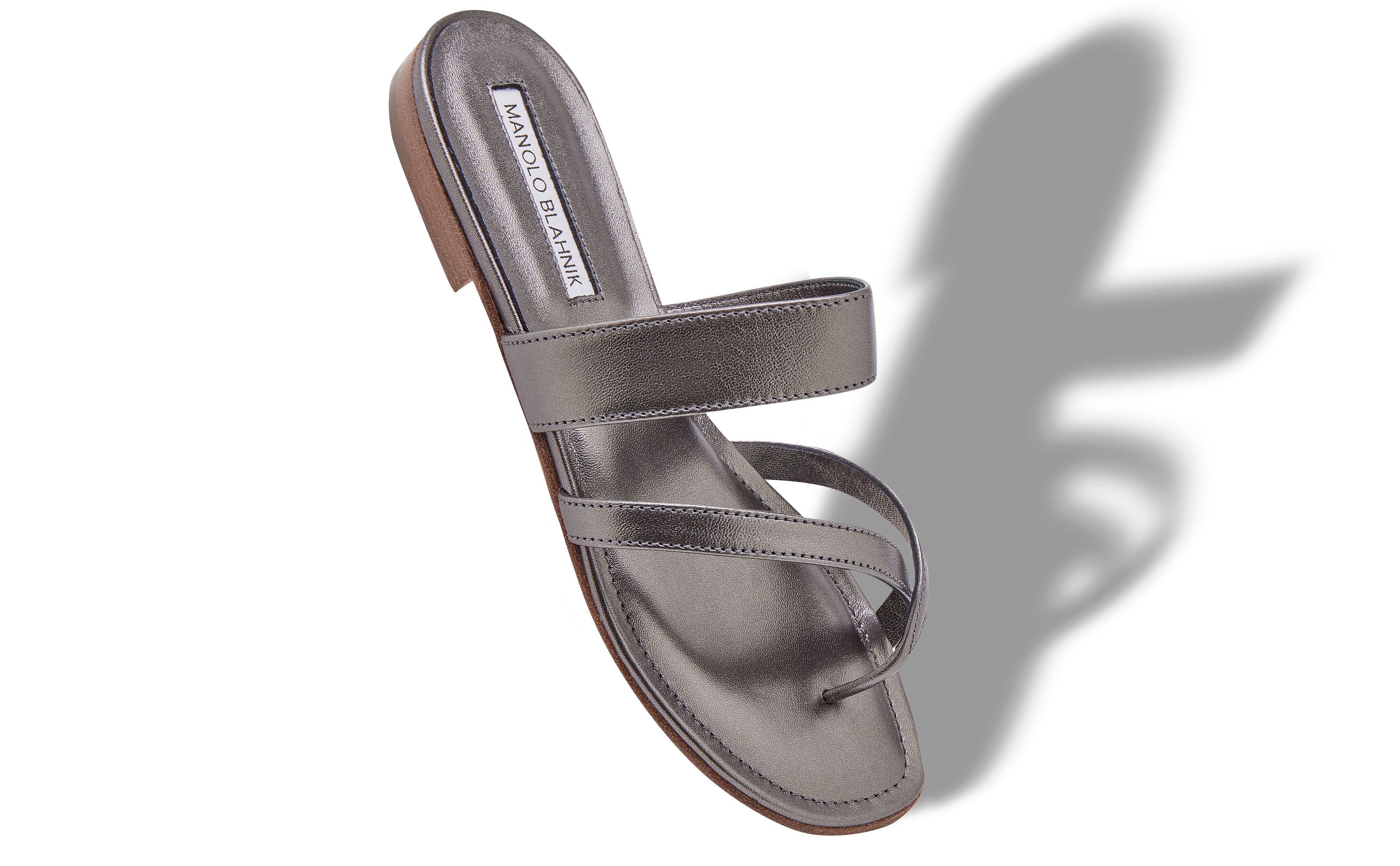 Designer Graphite Nappa Leather Flat Sandals - Image small_image