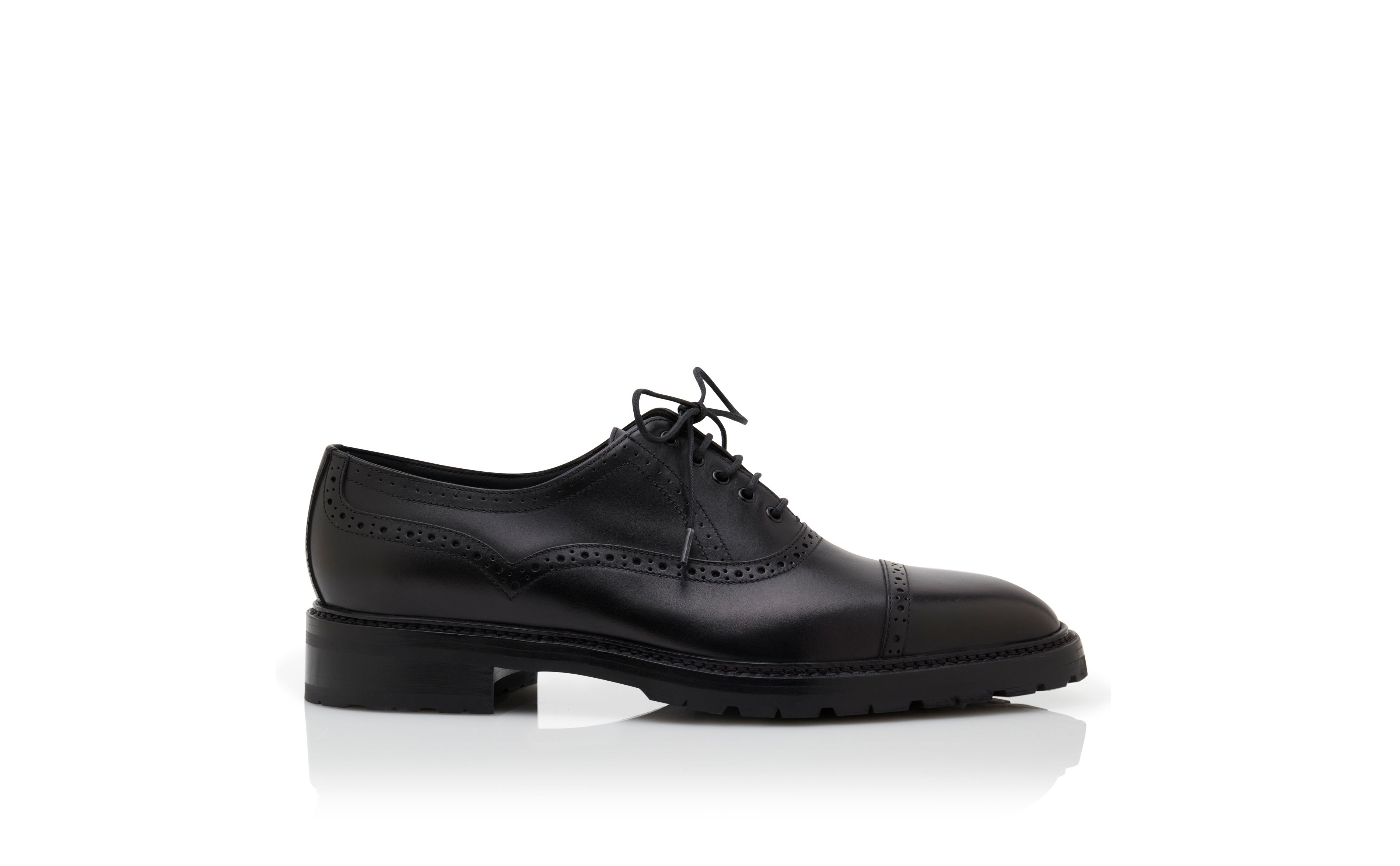 Designer Black Calf Leather Lace-Up Shoes - Image Side View