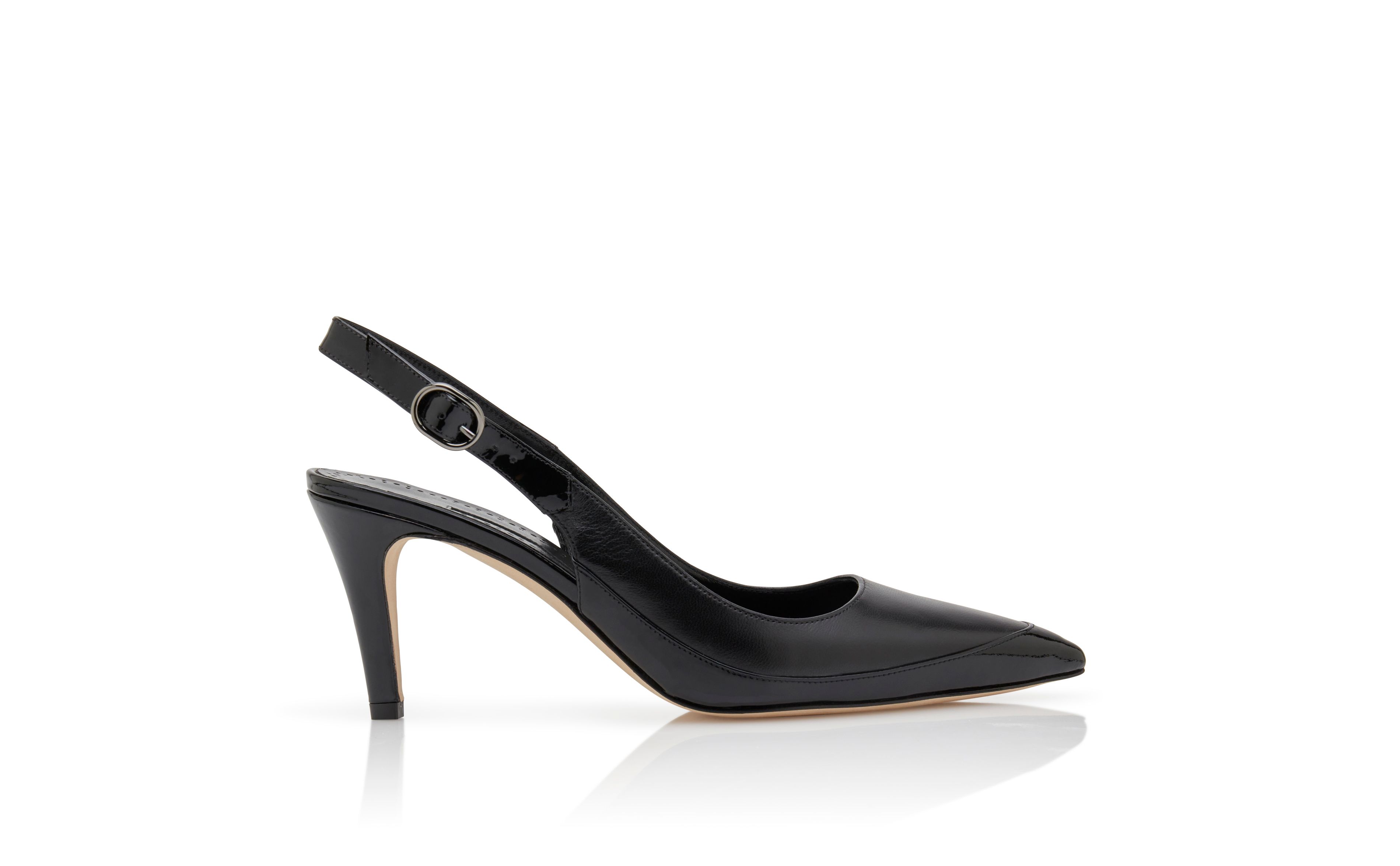 Designer Black Nappa Leather Slingback Pumps - Image Side View