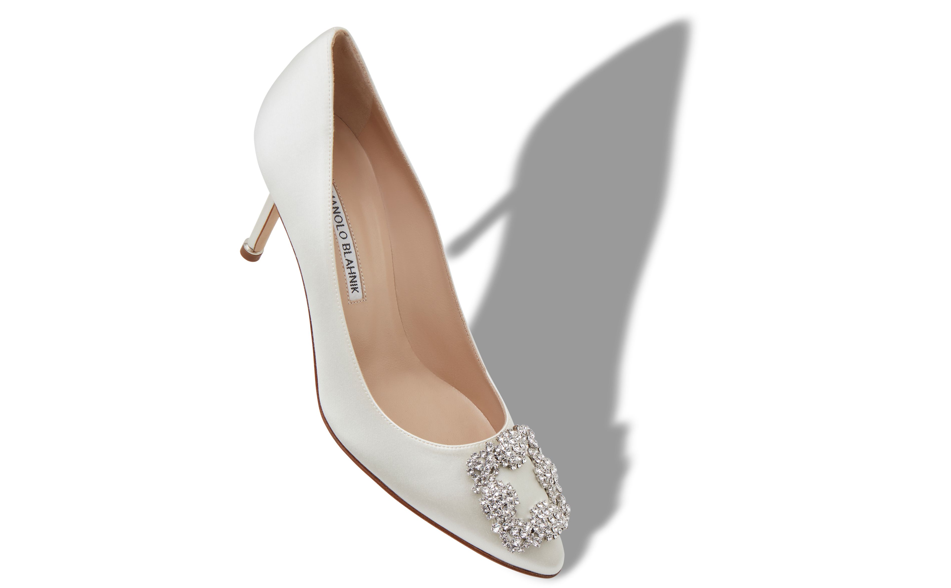 Designer Light Cream Satin Jewel Buckle Pumps - Image small_image