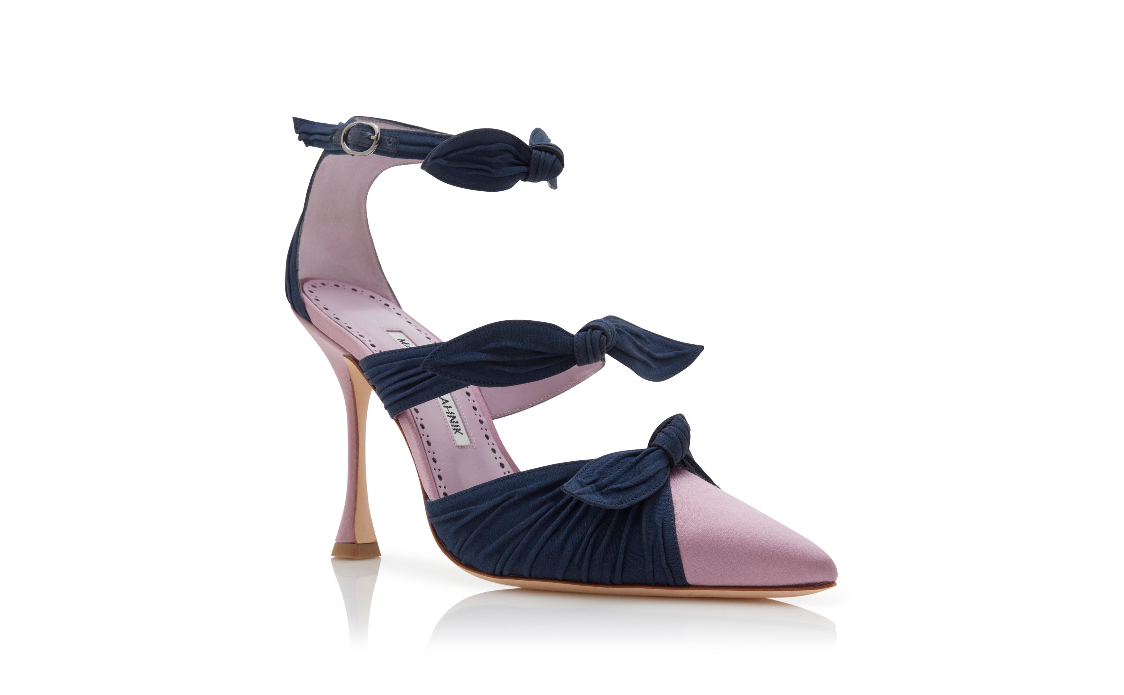 Designer Purple and Navy Blue Satin Ankle Strap Pumps - Image Upsell