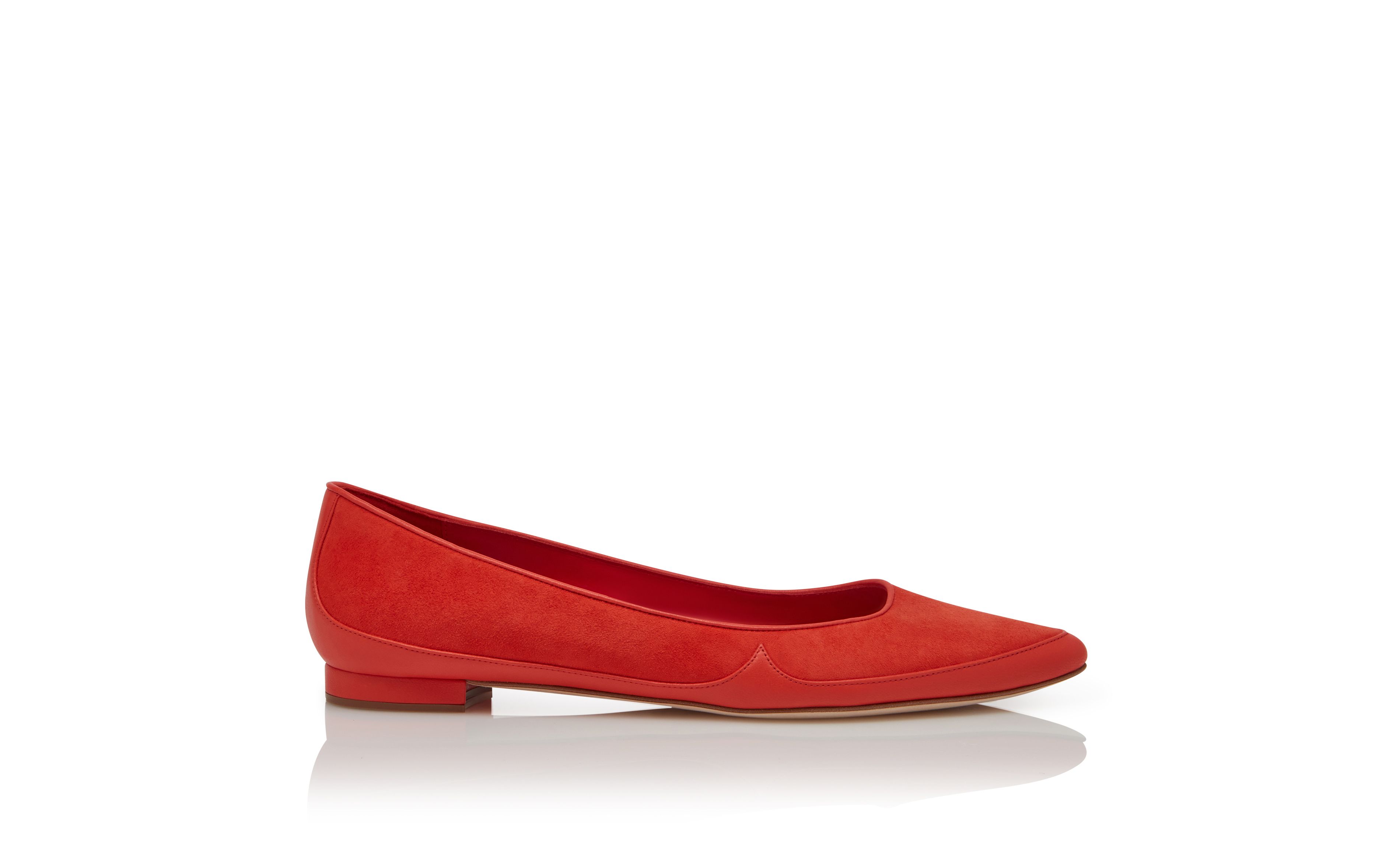Designer Orange Nappa Leather and Suede Flat Pumps  - Image Side View