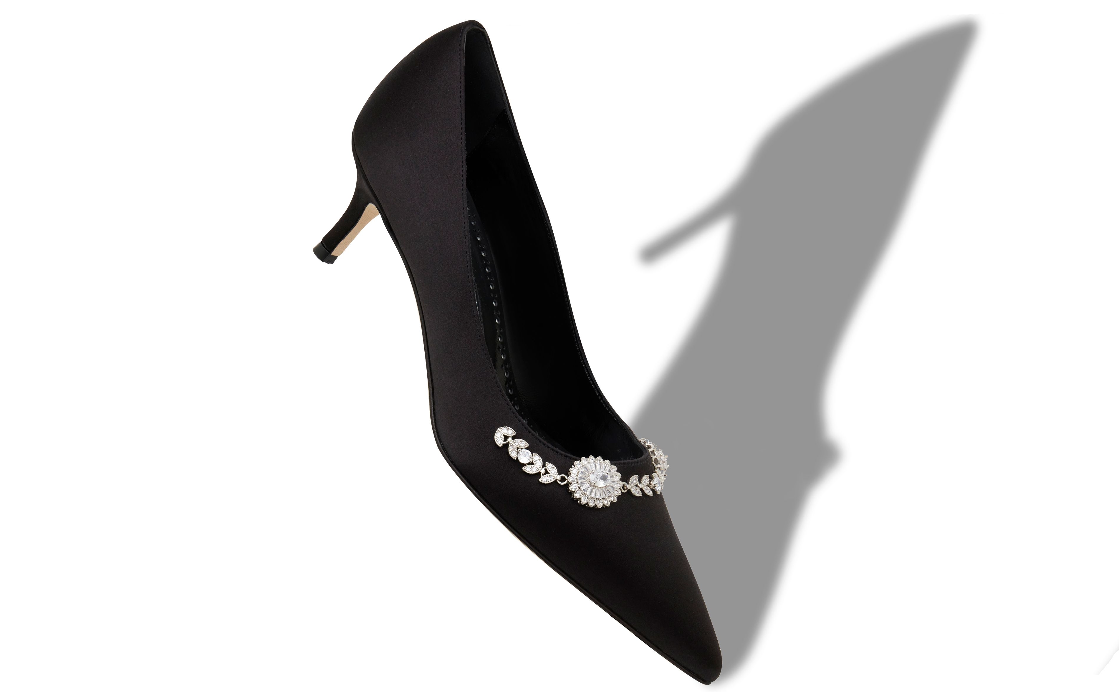 Designer Black Satin Embellished Pumps - Image small_image