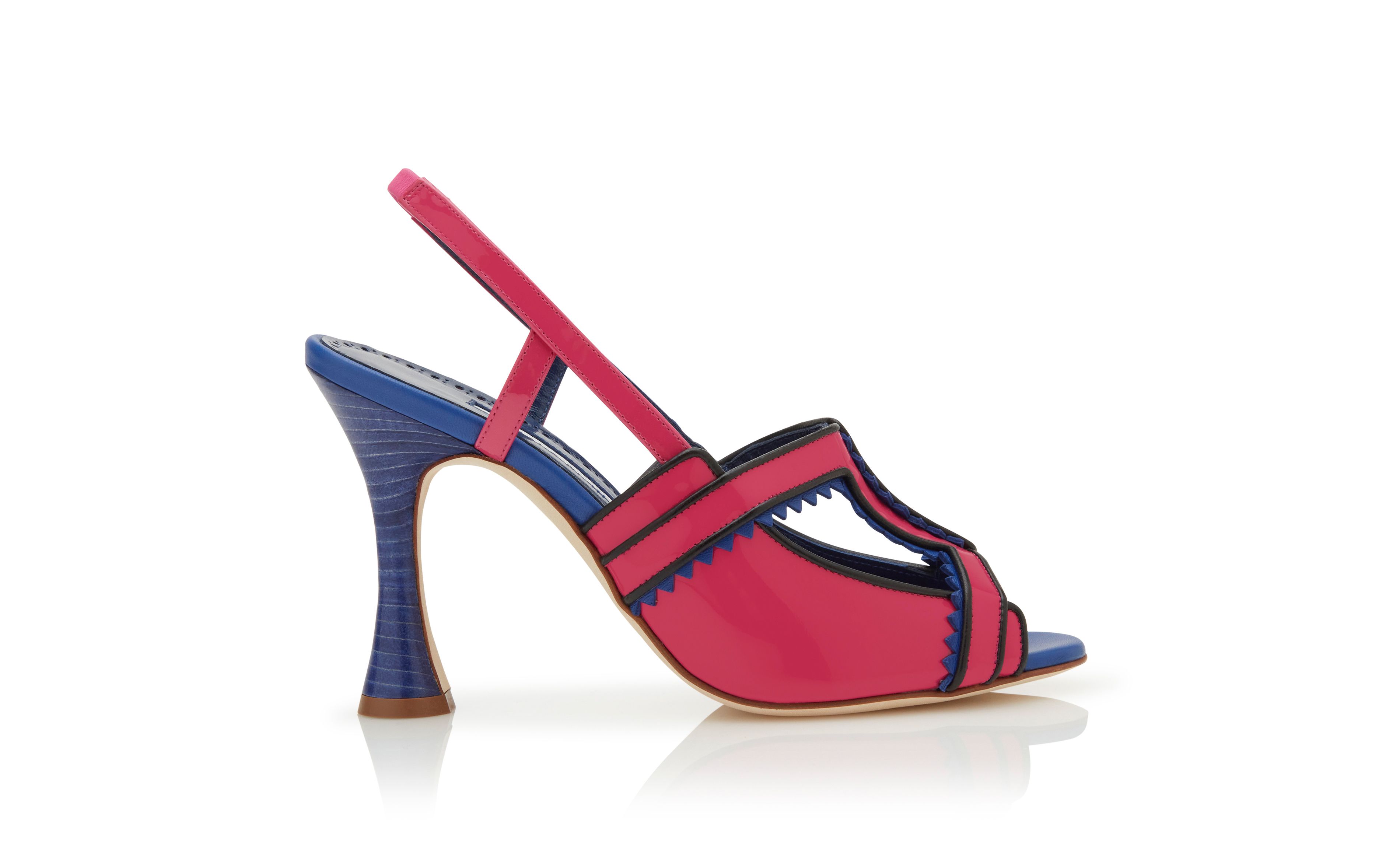 Designer Pink and Blue Patent Leather Slingback Pumps  - Image Side View