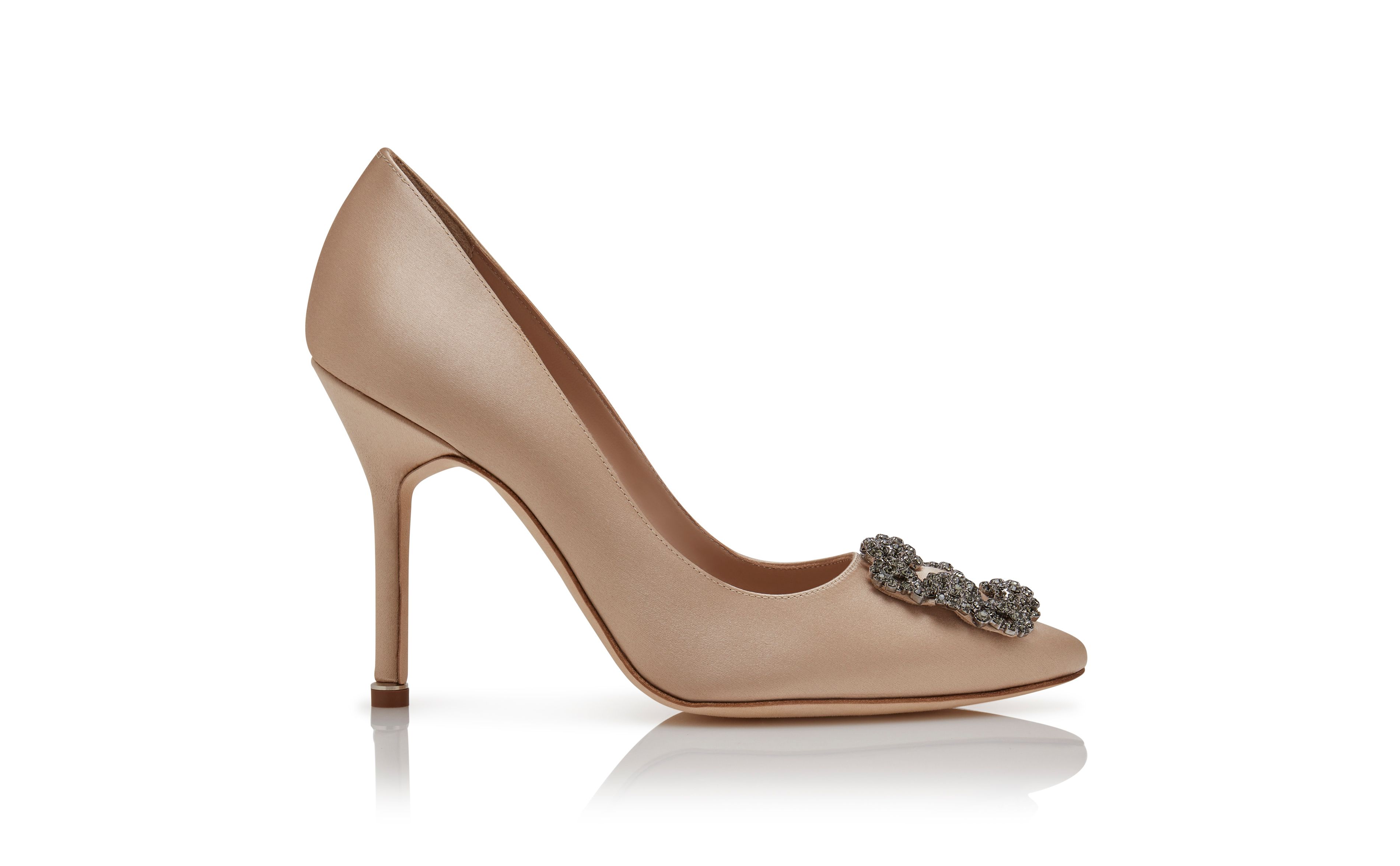 Designer Champagne Satin Jewel Buckle Pumps - Image Side View