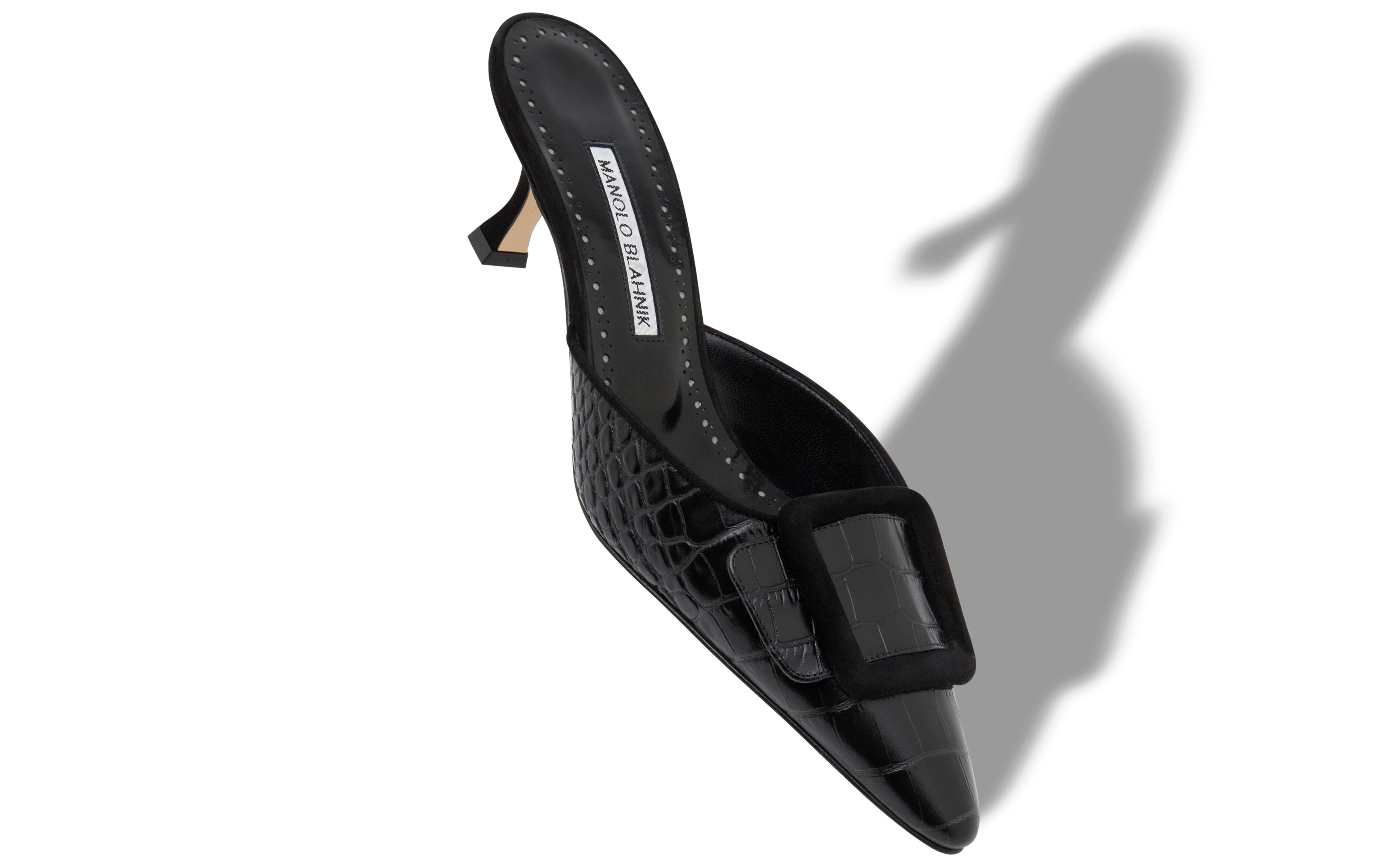 Designer Black Calf Leather Buckle Detail Mules - Image small_image