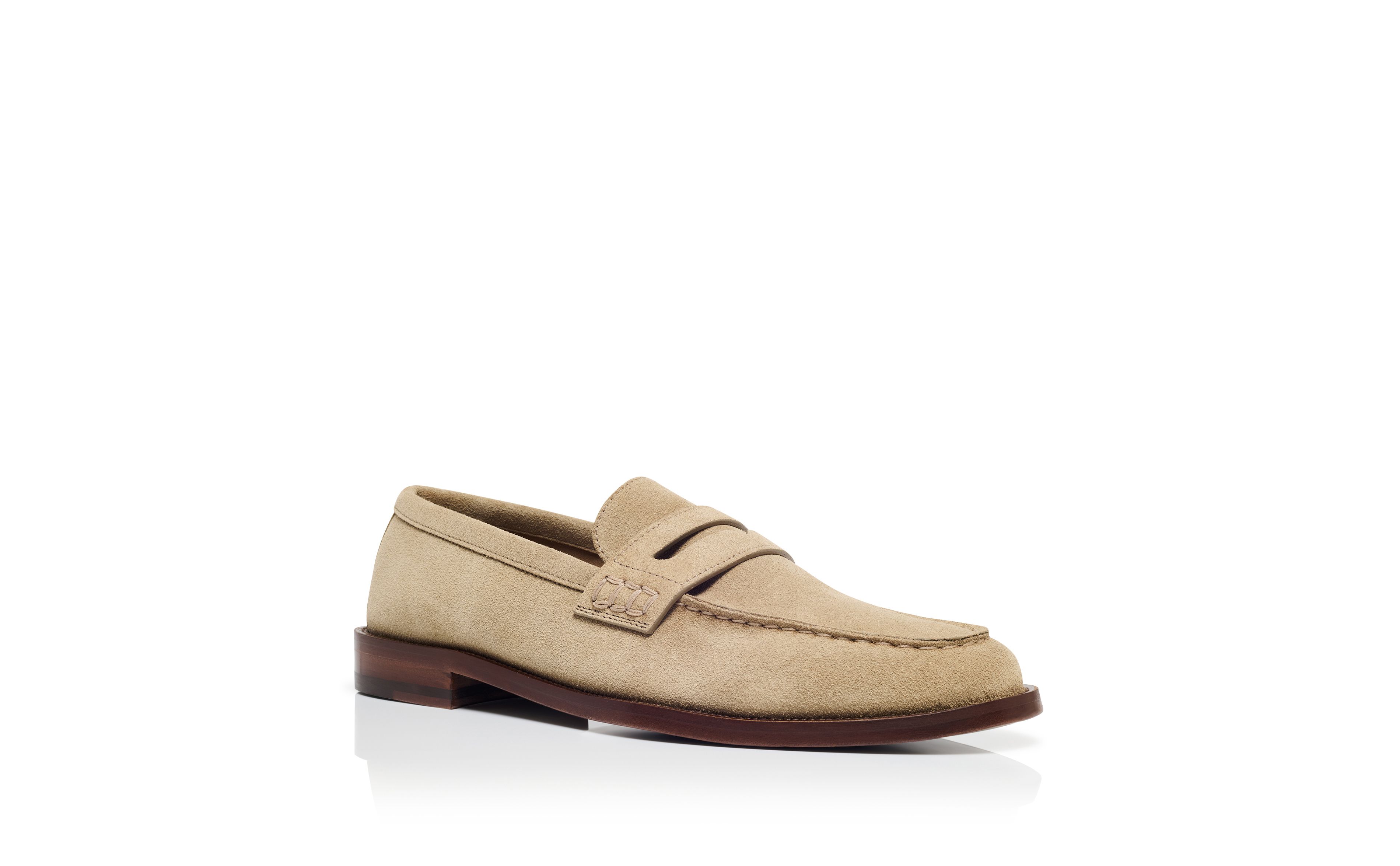 Designer Beige Suede Penny Loafers  - Image Upsell