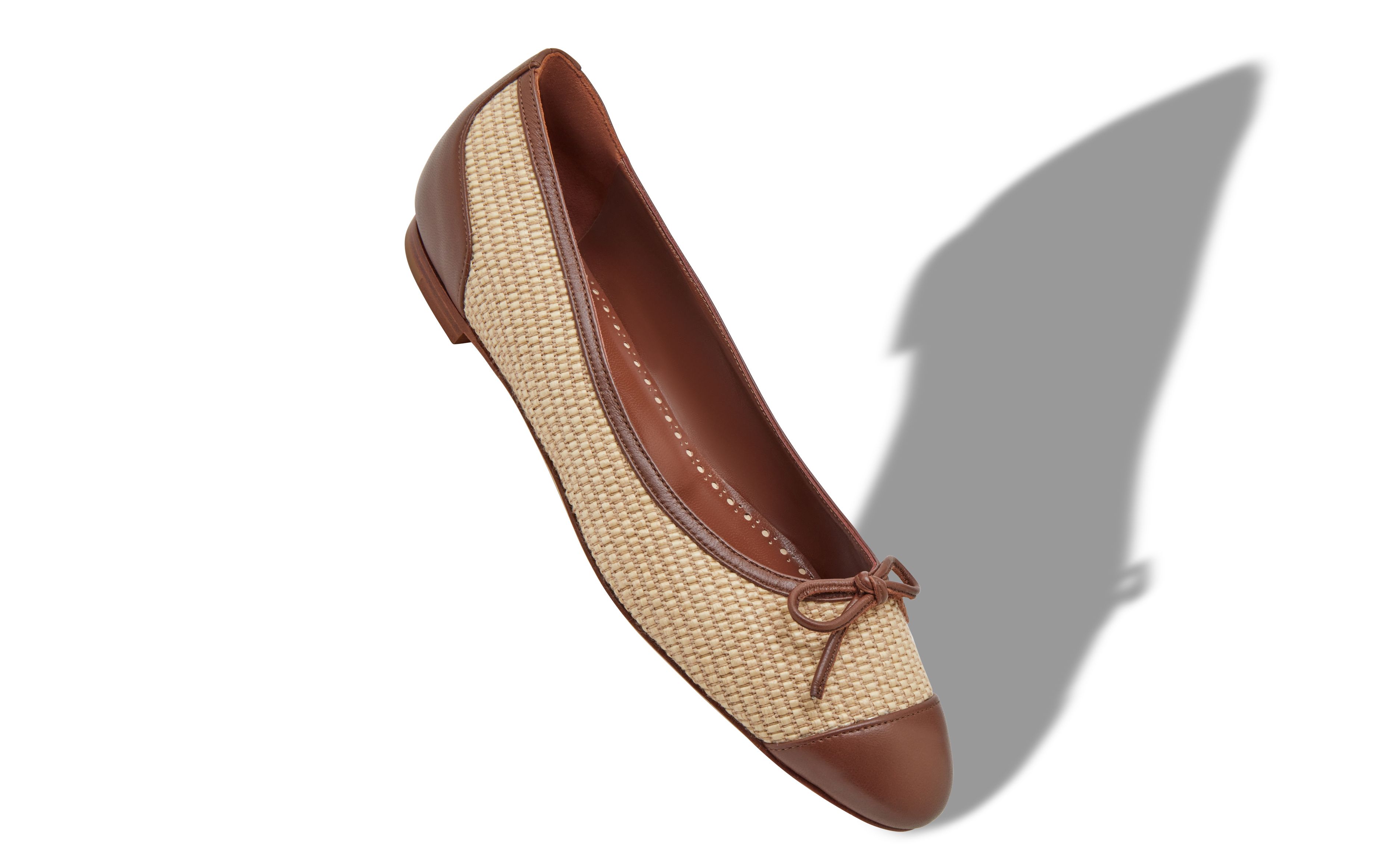 Designer Cream and Brown Raffia Ballerina Flats - Image small_image