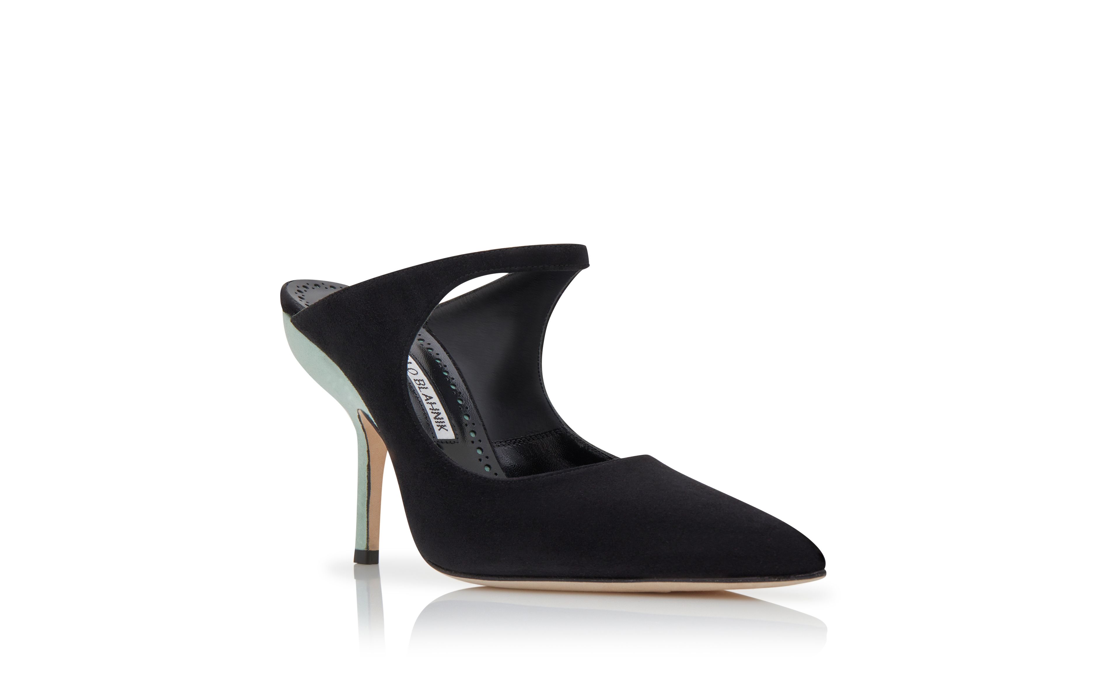 Designer Black and Green Suede Pointed Toe Mules - Image Upsell