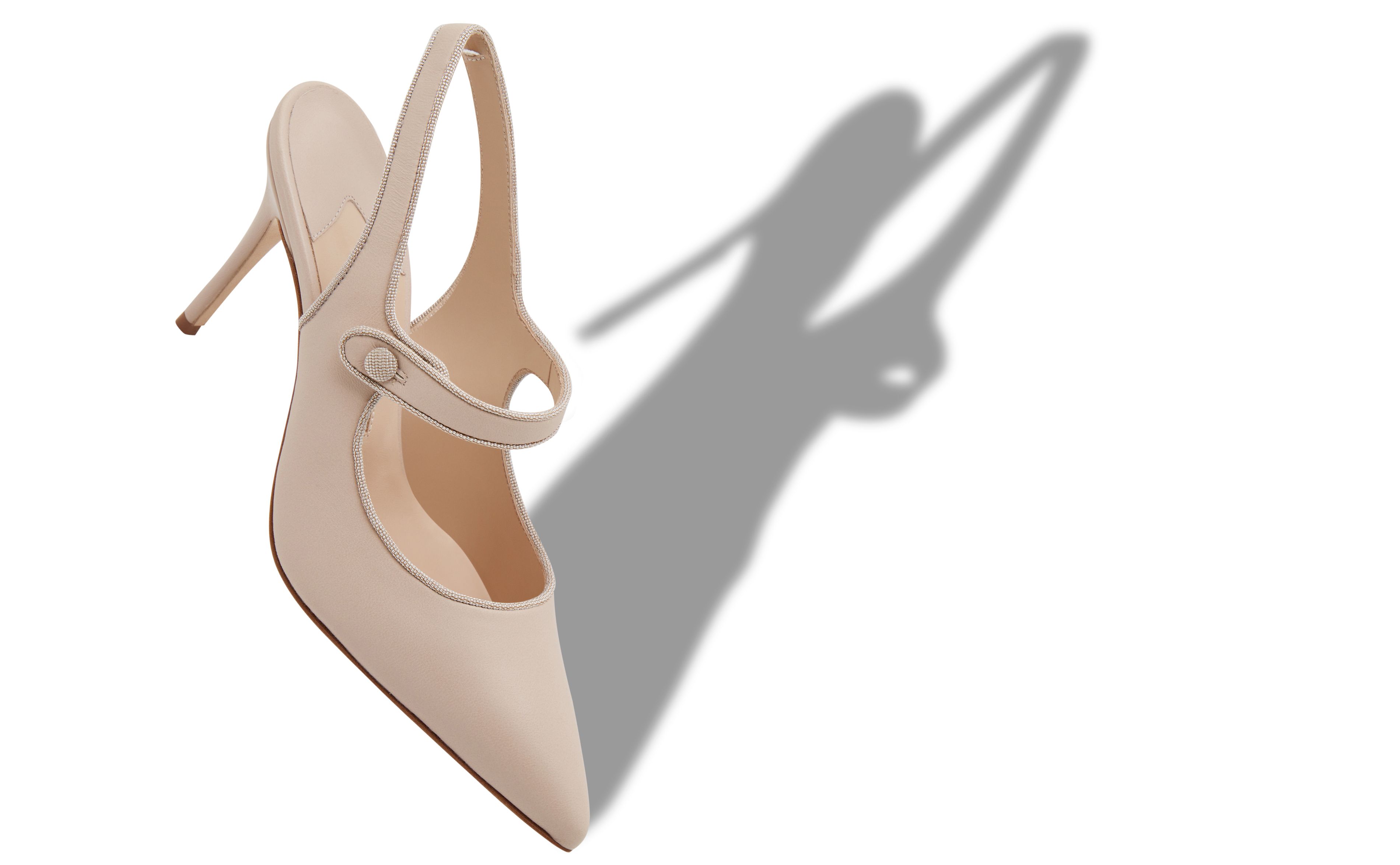 Designer Beige Nappa Leather Pointed Toe Slingback Pumps - Image small_image