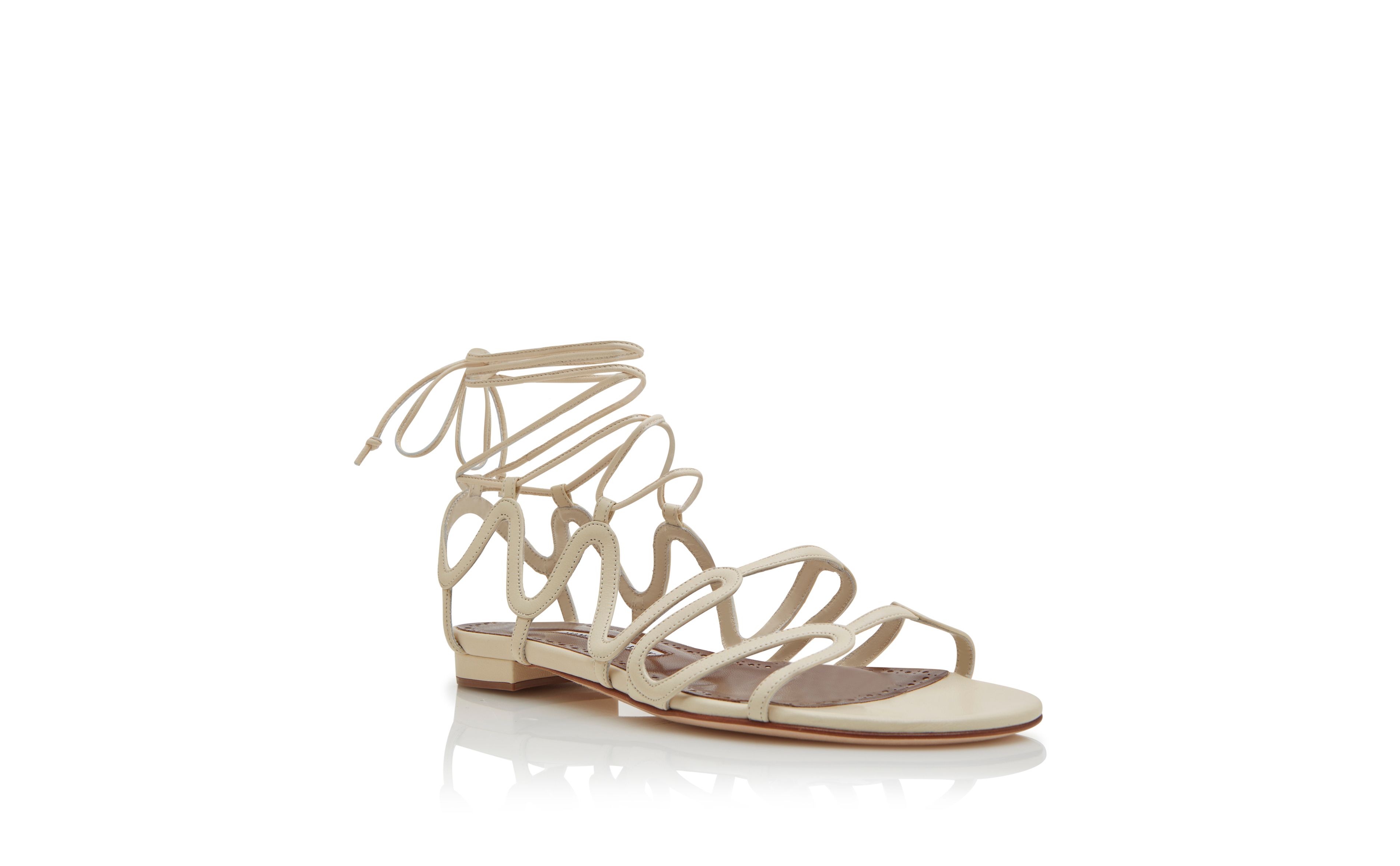 Designer Light Cream Nappa Leather Flat Sandals  - Image Upsell