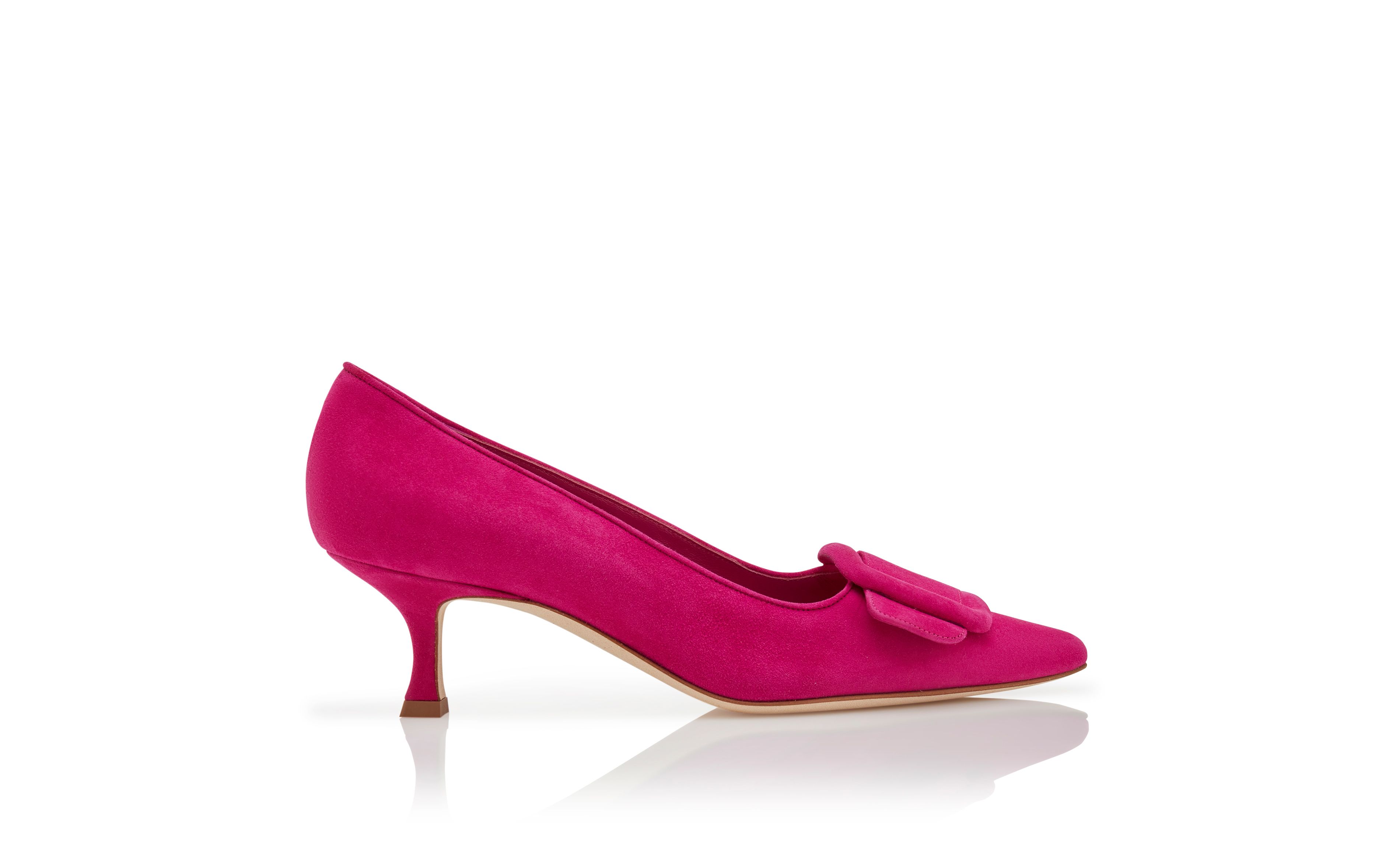 Designer Dark Pink Suede Buckle Detail Pumps - Image Side View