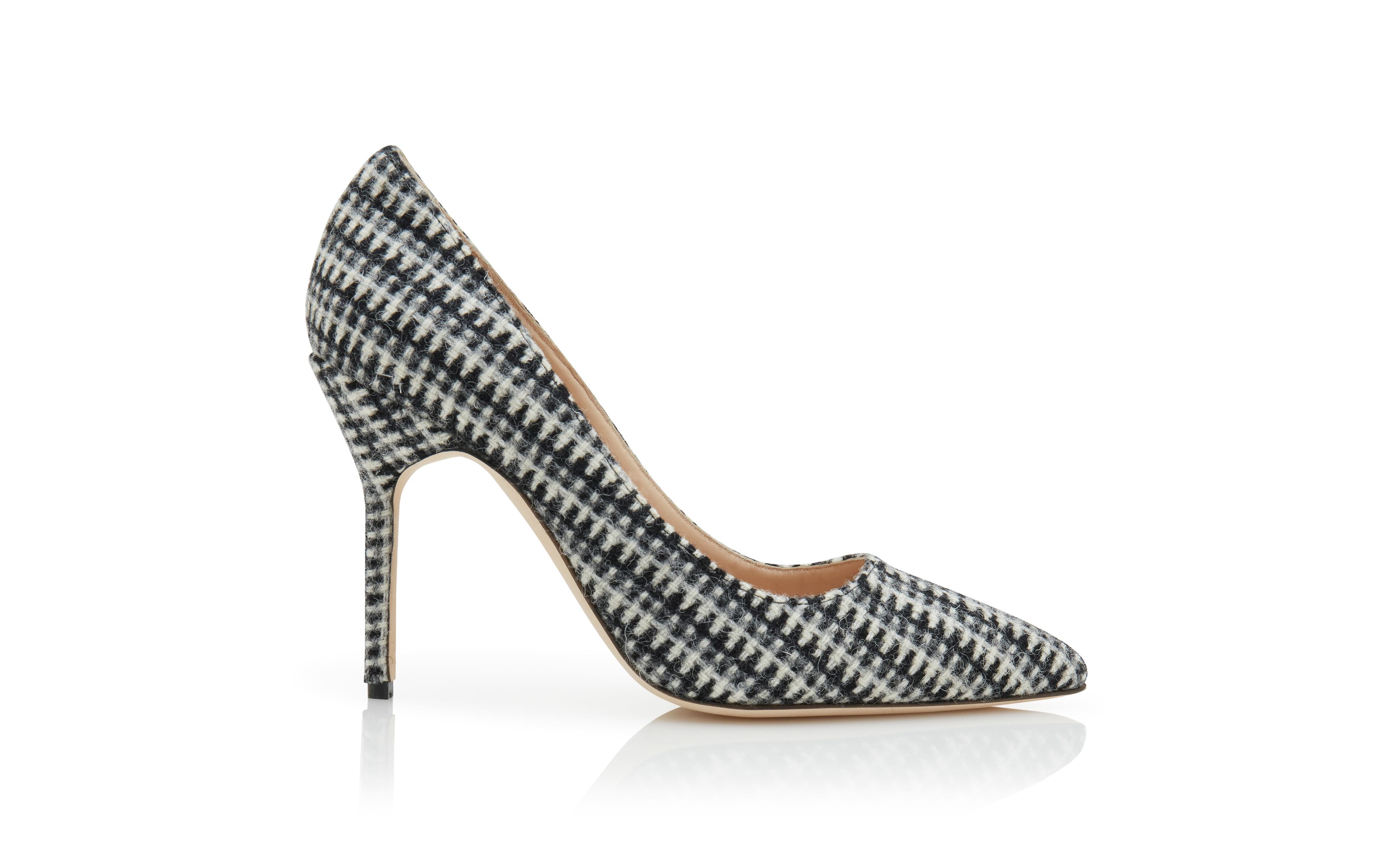 Designer Black Wool Tweed Pointed Toe Pumps - Image Side View