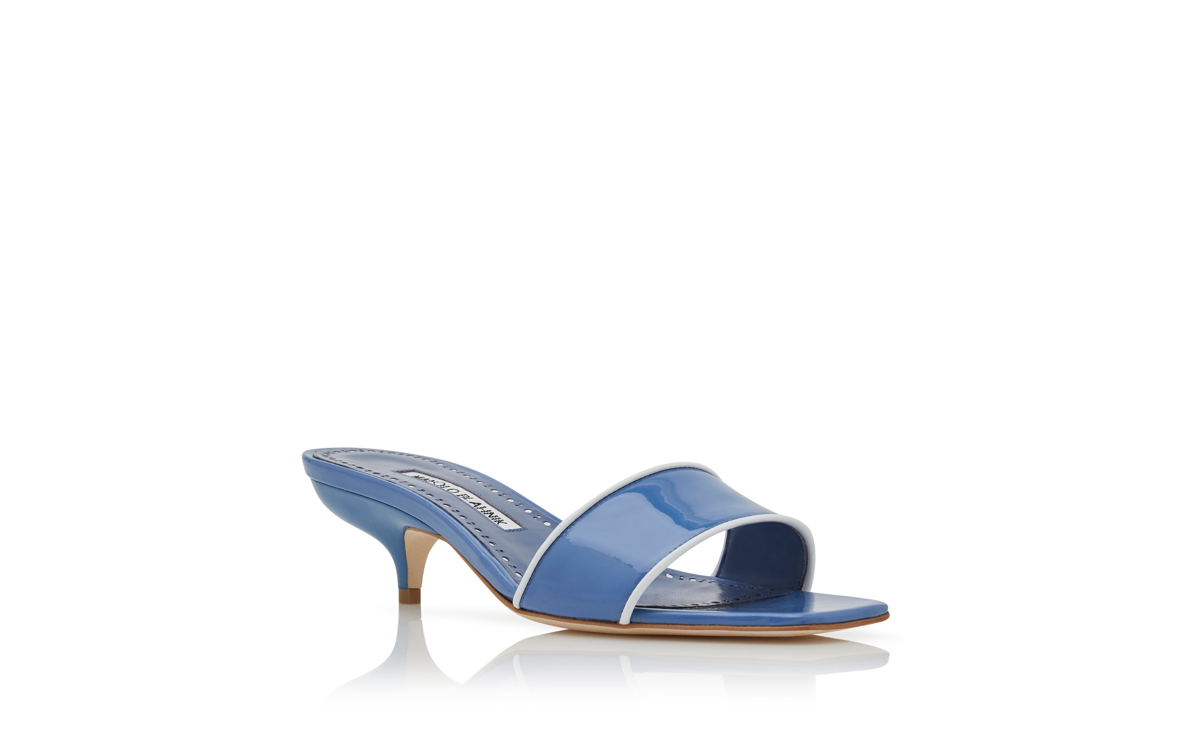 Designer Blue Patent Leather Open Toe Mules - Image Upsell