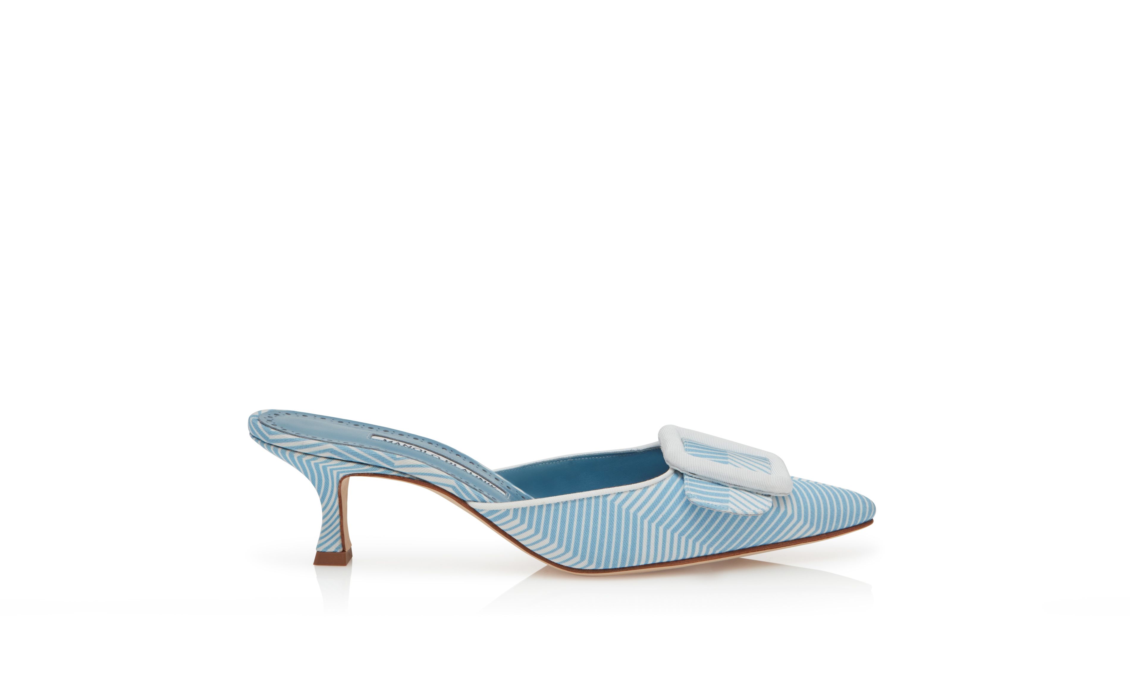 Designer Blue and White Grosgrain Mules - Image Side View