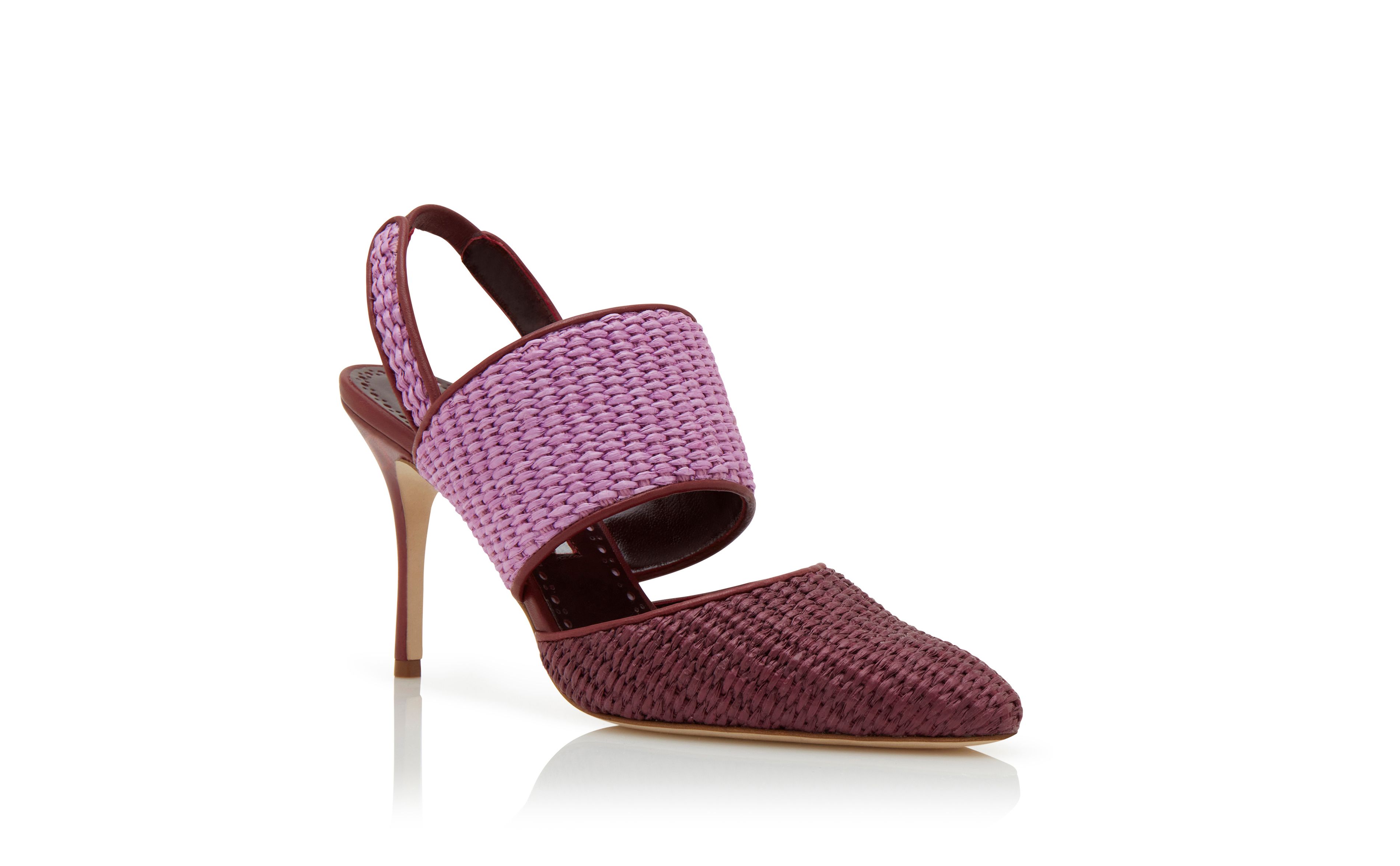 Designer Dark Red and Purple Raffia Slingback Pumps - Image Upsell